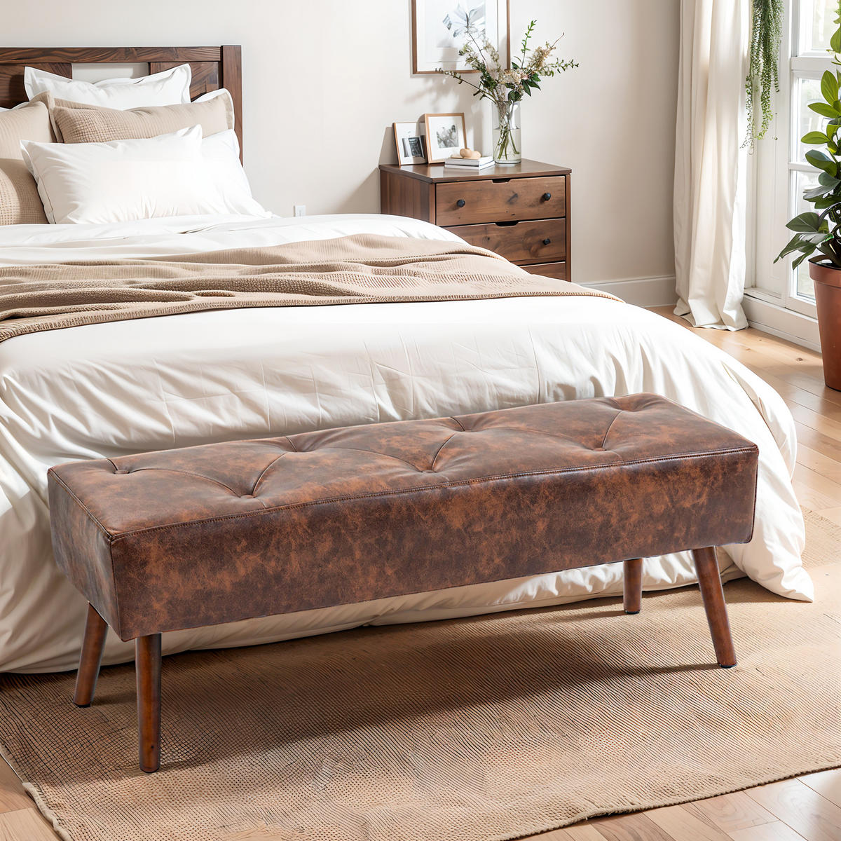HOCKERBANK DE-12814 Knopfheftung, Vintage-Stil Braun - Braun, Holzwerkstoff (38/42/114cm) - ComfortXL