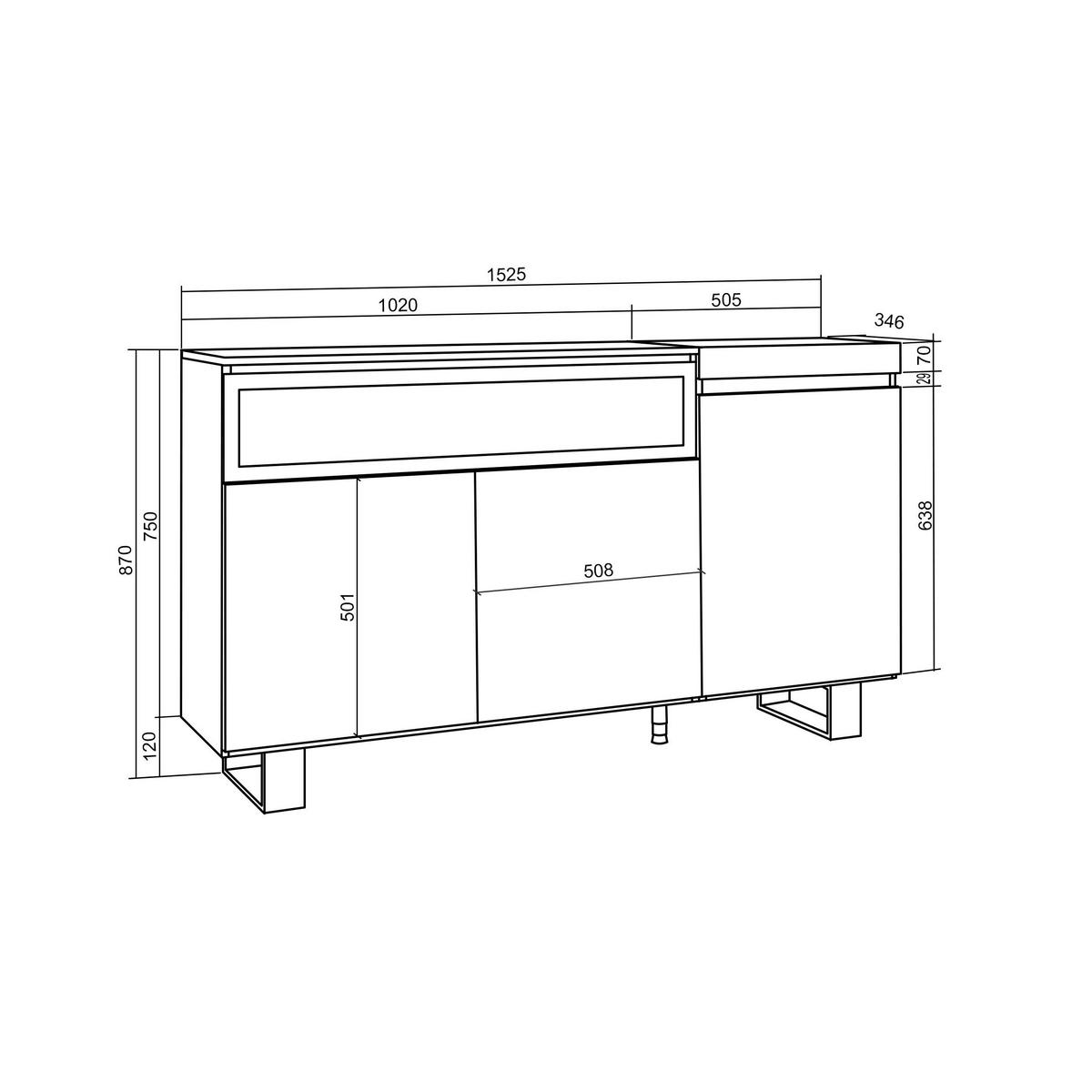 SIDEBOARD eiche, schwarz, 150/35/87cm - Multicolor, Holzwerkstoff (150/87/35cm) - Skraut Home