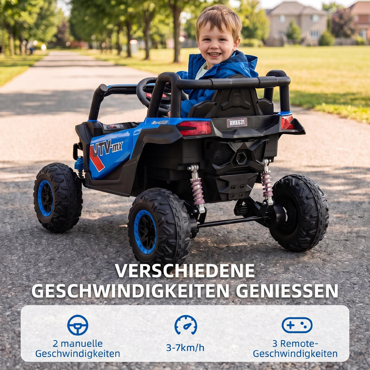 KINDER-ELEKTROAUTO Kunststoff Metall Blau - Orange, Kunststoff (96/61/56cm) - AIYAPLAY