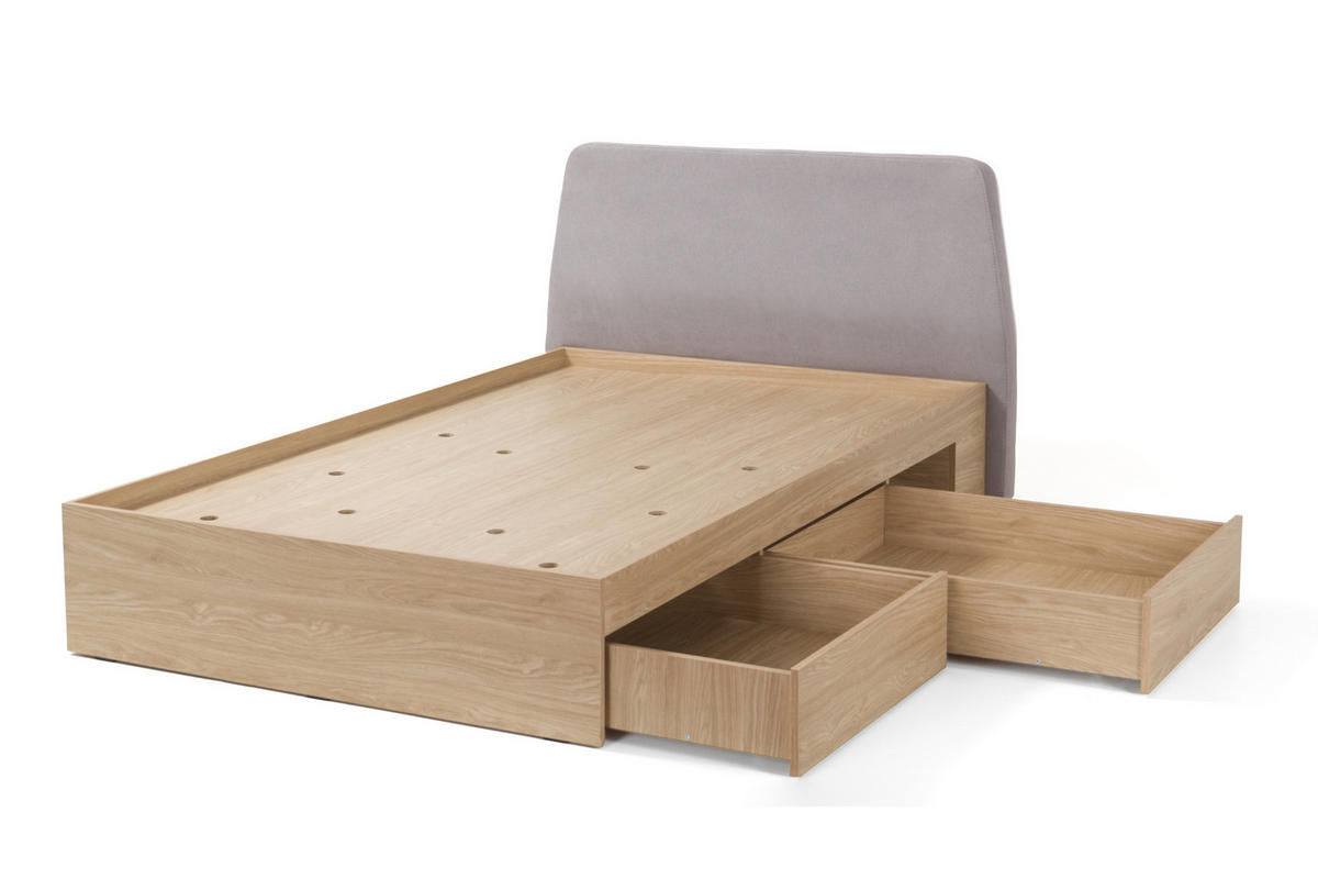 JUGENDBETT ALBI 120/200 in Geölte Eiche / Grau - Eichefarben/Grau, Holzwerkstoff (120/200cm) - Deine Möbel 24