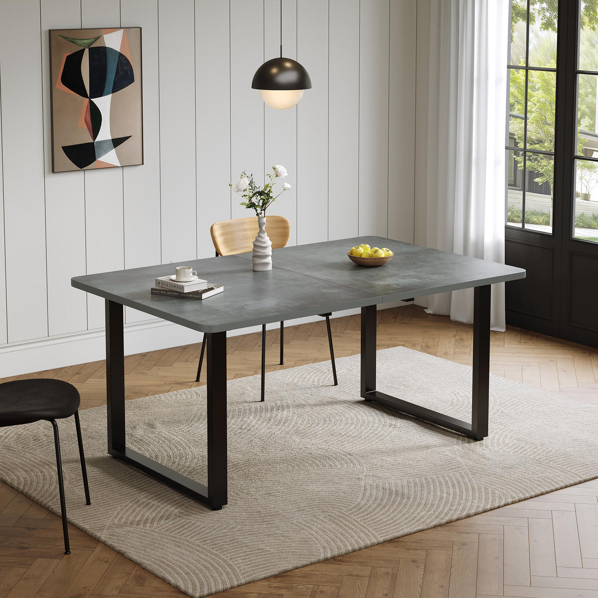 ESSTISCH Ausziehbarer Grau 140-180-220 cm MDF Metallbeine - Grau, Holz (90.7/77.5/14cm) - Raelunyi