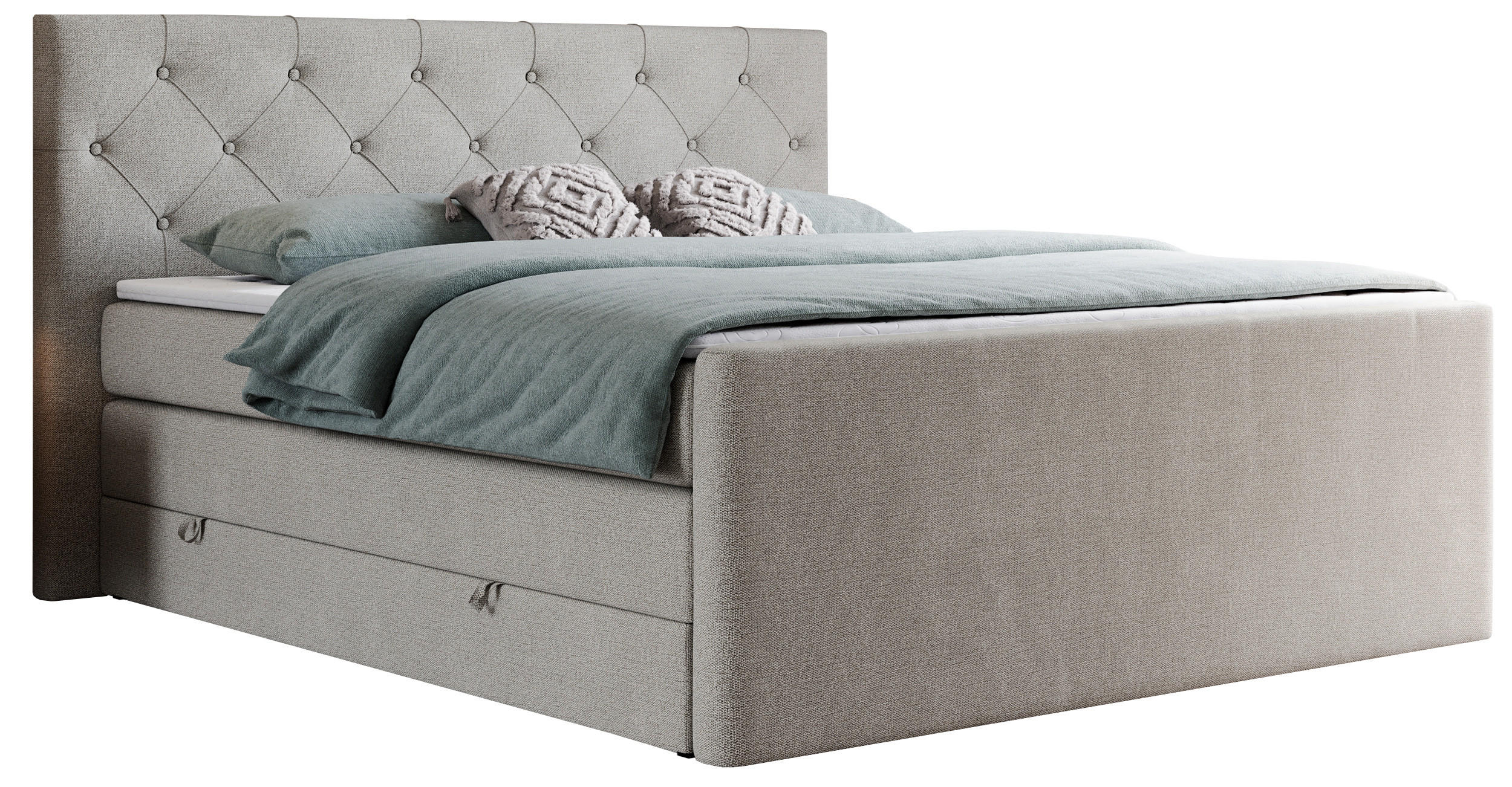 BOXSPRINGBETT KING VELEN 200/200 Beige Struktur - H3 - Beige, Holz/Textil (200/200cm) - MKS