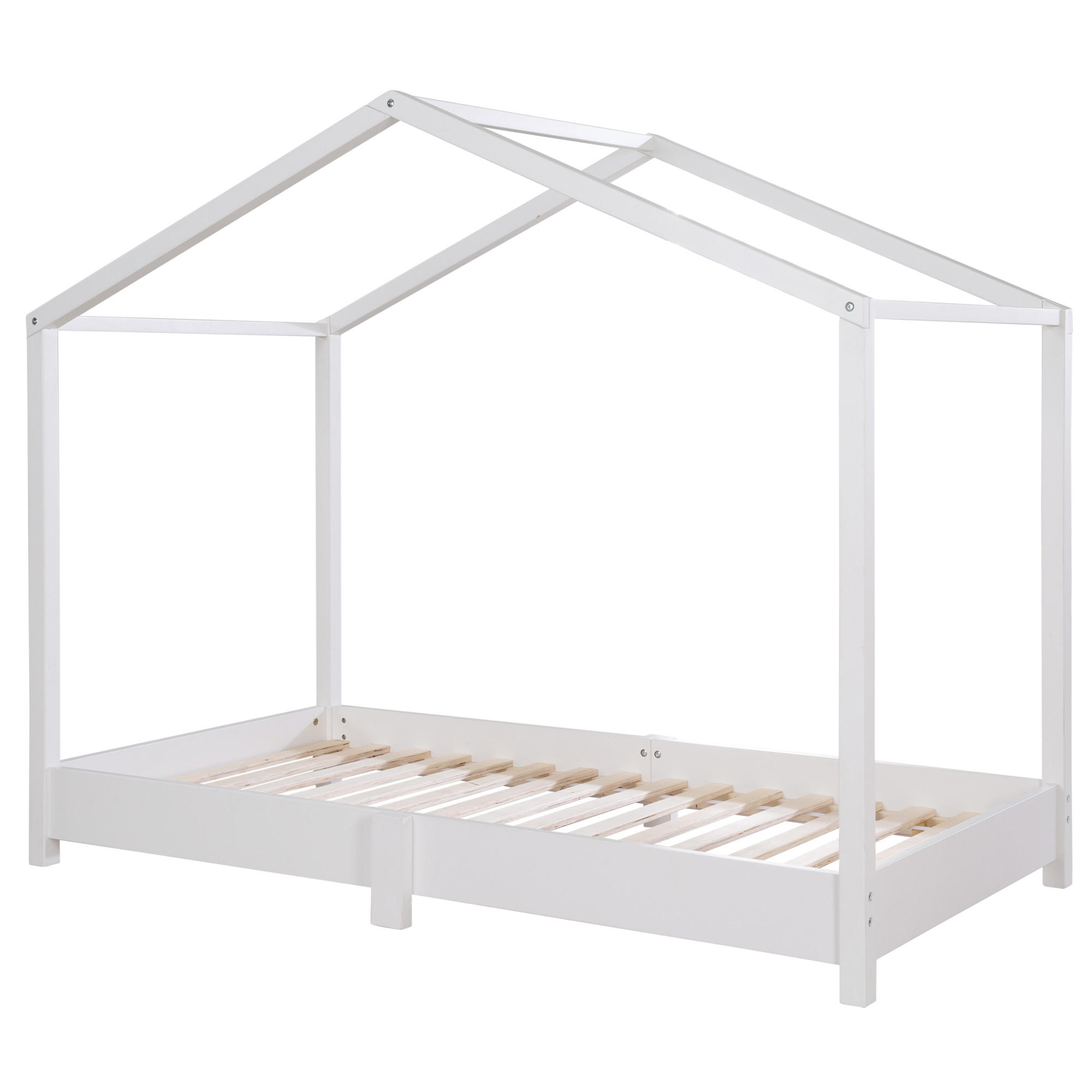 HAUSBETT 70 x 140 cm Bodentief inkl. Latterost weiß - Weiß, Holzwerkstoff (70/140cm) - Roba