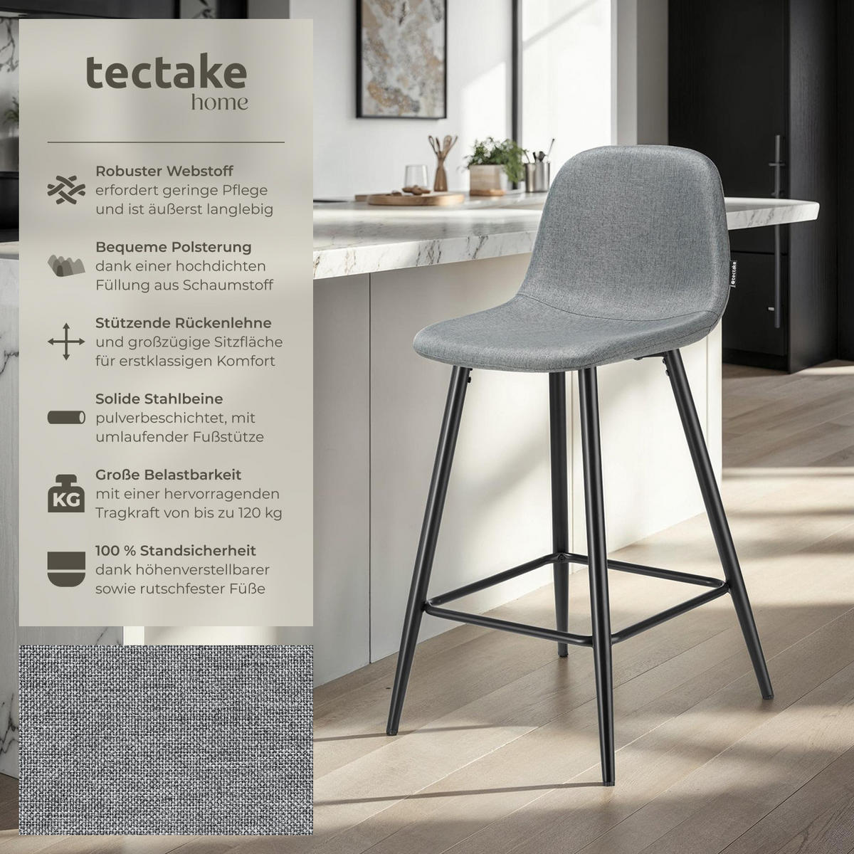 THEKENSTUHL Willow,45 x 48 x 92 cm, Belastbarkeit 120 kg,dunkelgrau/schwarz - Dunkelgrau/Schwarz, Kunststoff (45/92/48cm) - tectake