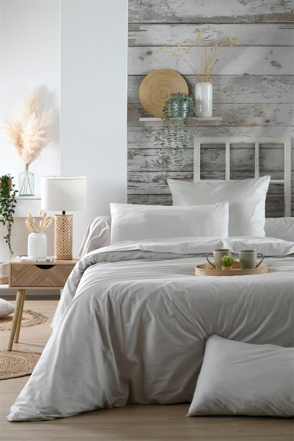 SPANNBETTLAKEN Baumwolle Elysse - Grau, Naturmaterialen (200/140cm)