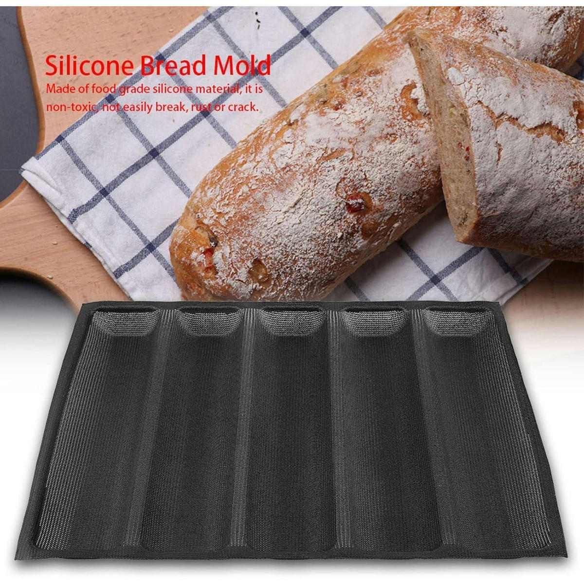 BACKFORM Silikon Baguetteblech 5 Laib Antihaft - Schwarz, Kunststoff (33/9/44cm)