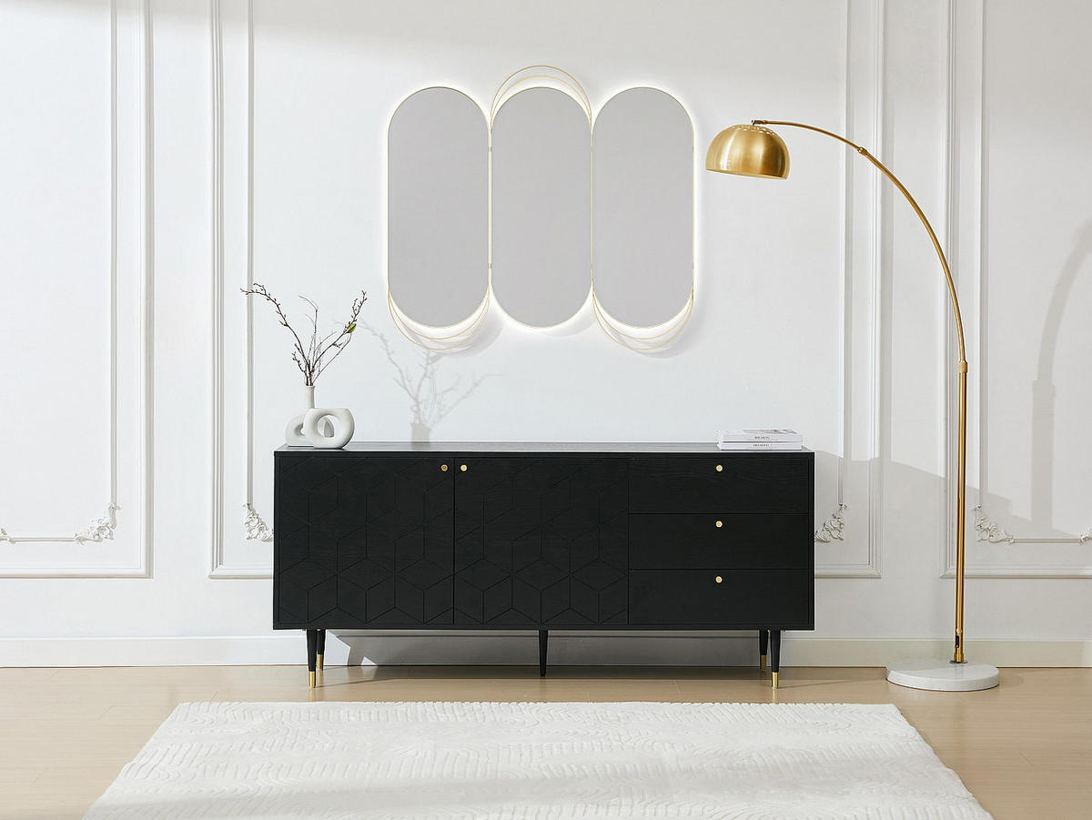 SIDEBOARD mit 2 Türen & 3 Schubladen - Eichenfurnier - Schwarz & Goldfarben - PARIOMA - Schwarz, Holz (180/79/40cm) - Vente-Unique