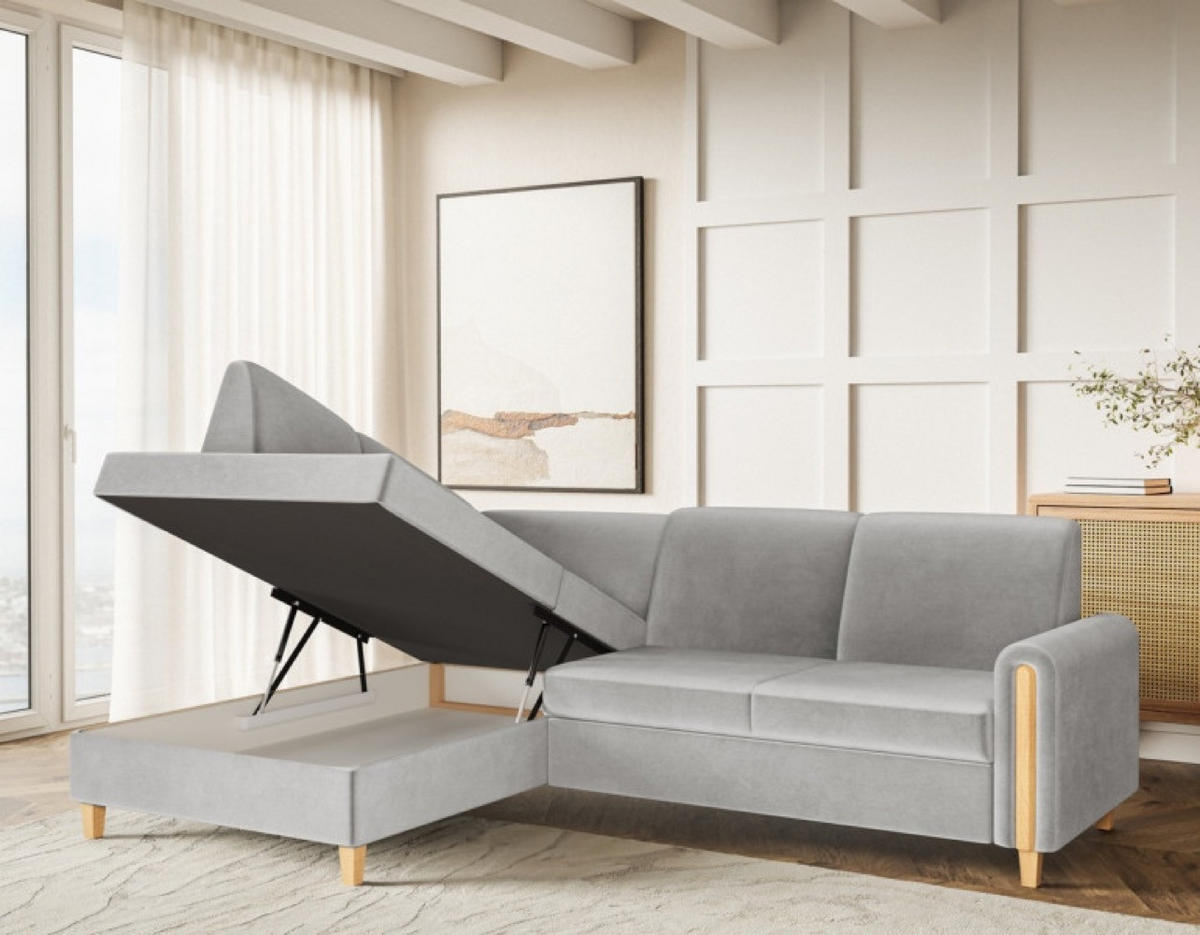 ECKSOFA Grau FLORA Hydrophobe Amon Stoff Links - Grau, Textil (236/172cm) - Sepro Meble