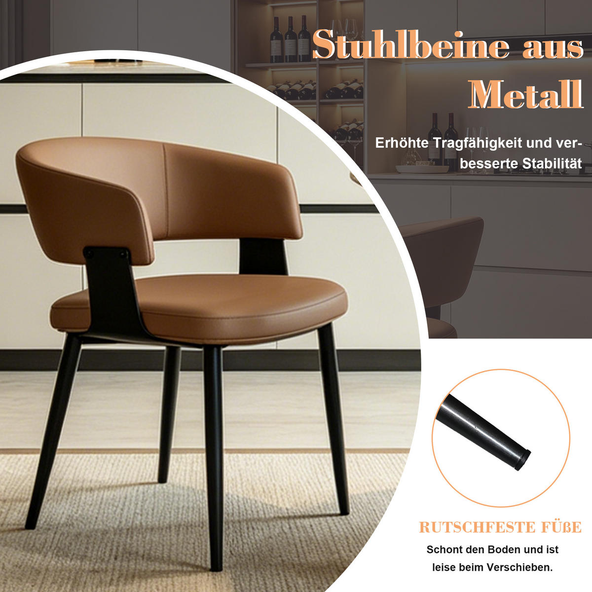 ARMLEHNSTUHL-SET DE-36248 2 Stück mit gepolsterter Rückenlehne Braun - Braun, Metall (48/80/51cm) - ComfortXL