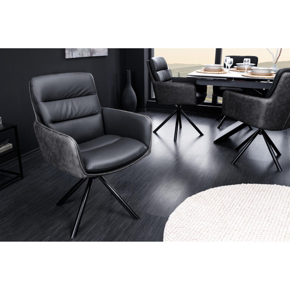 STUHL BIG GEORGE Echtleder, Microfaser Schwarz, Anthrazit - Grau, Leder/Textil (58/88/66cm) - riess-ambiente