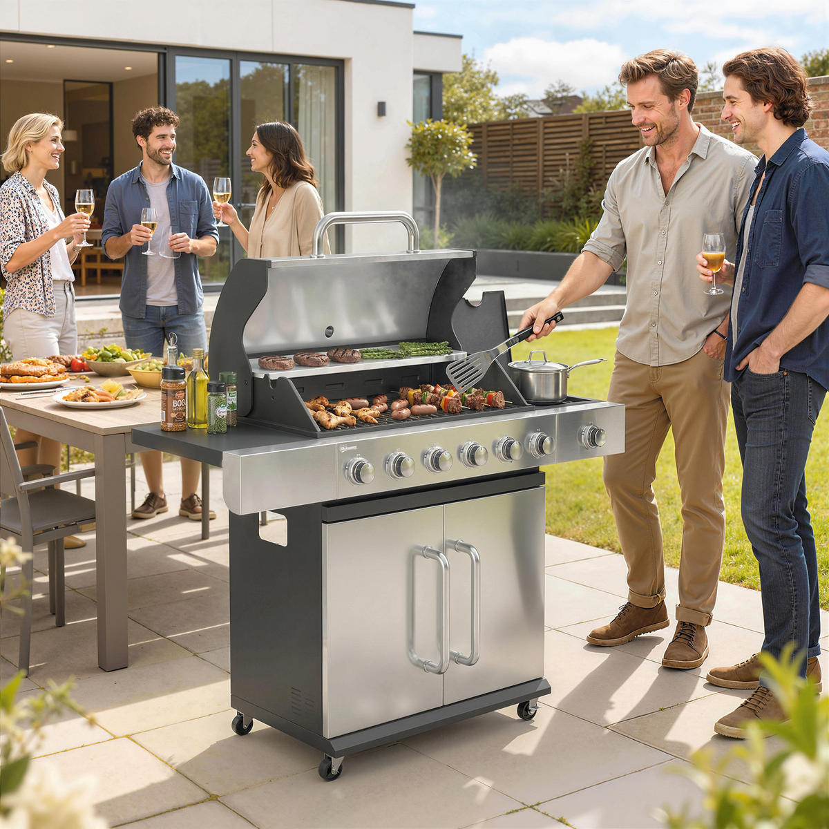 GASGRILL Edelstahl Schwarz - Schwarz, Metall (49/111/142cm) - Outsunny