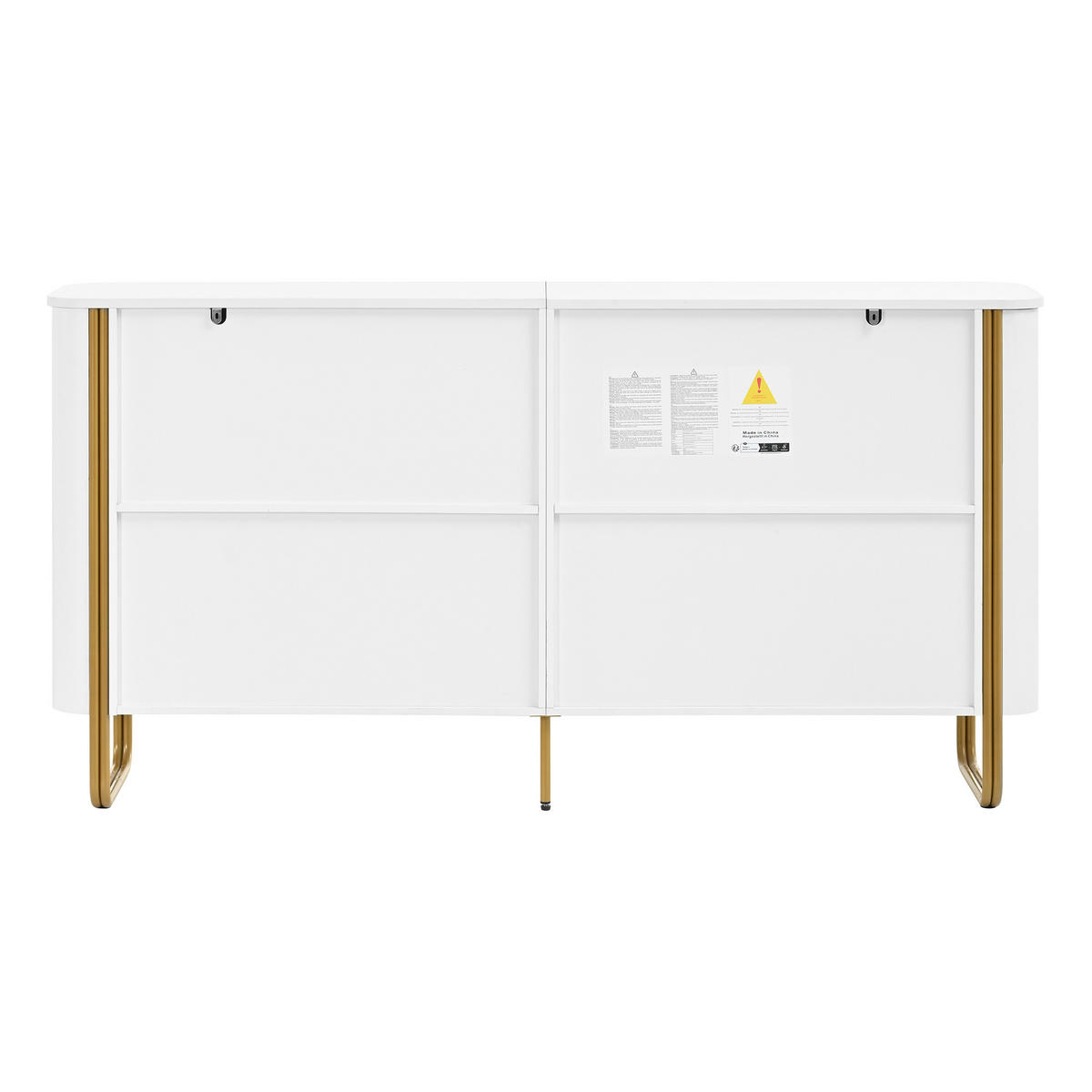 SIDEBOARD Weiß 160cm 4 Türen Bogenrelief Push-to-Open Goldene Eisenfüße - Weiß, Holzwerkstoff (160/80.5/35cm) - Urban Meuble