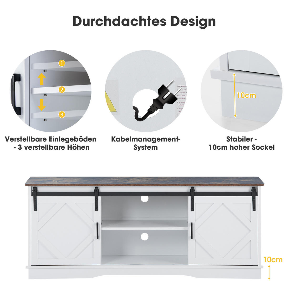 TV ormarić 150/40/60 cm smeđe-bijeli od iverice s kliznim vratima i podesivim policama - bijela, drvni materijal (150/60/40cm) - OKWISH