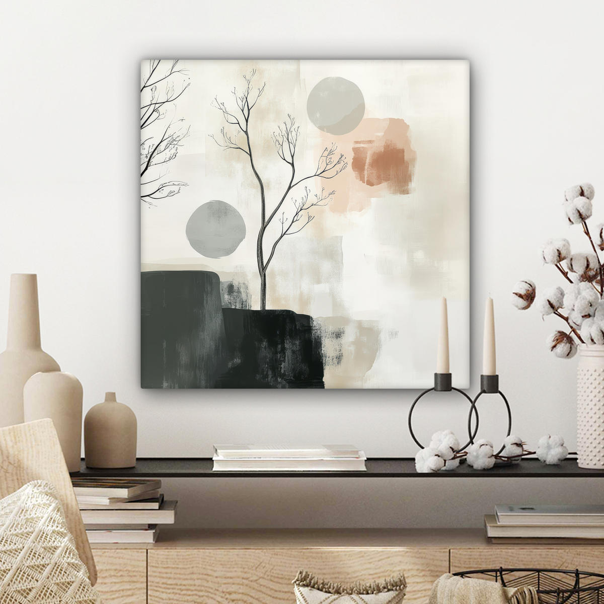 LEINWANDBILD Wabi sabi - Beige - Pflanze Wandbild Wohnzimmer 50x50 cm - Sandfarben, Textil (50/50cm) - MuchoWow