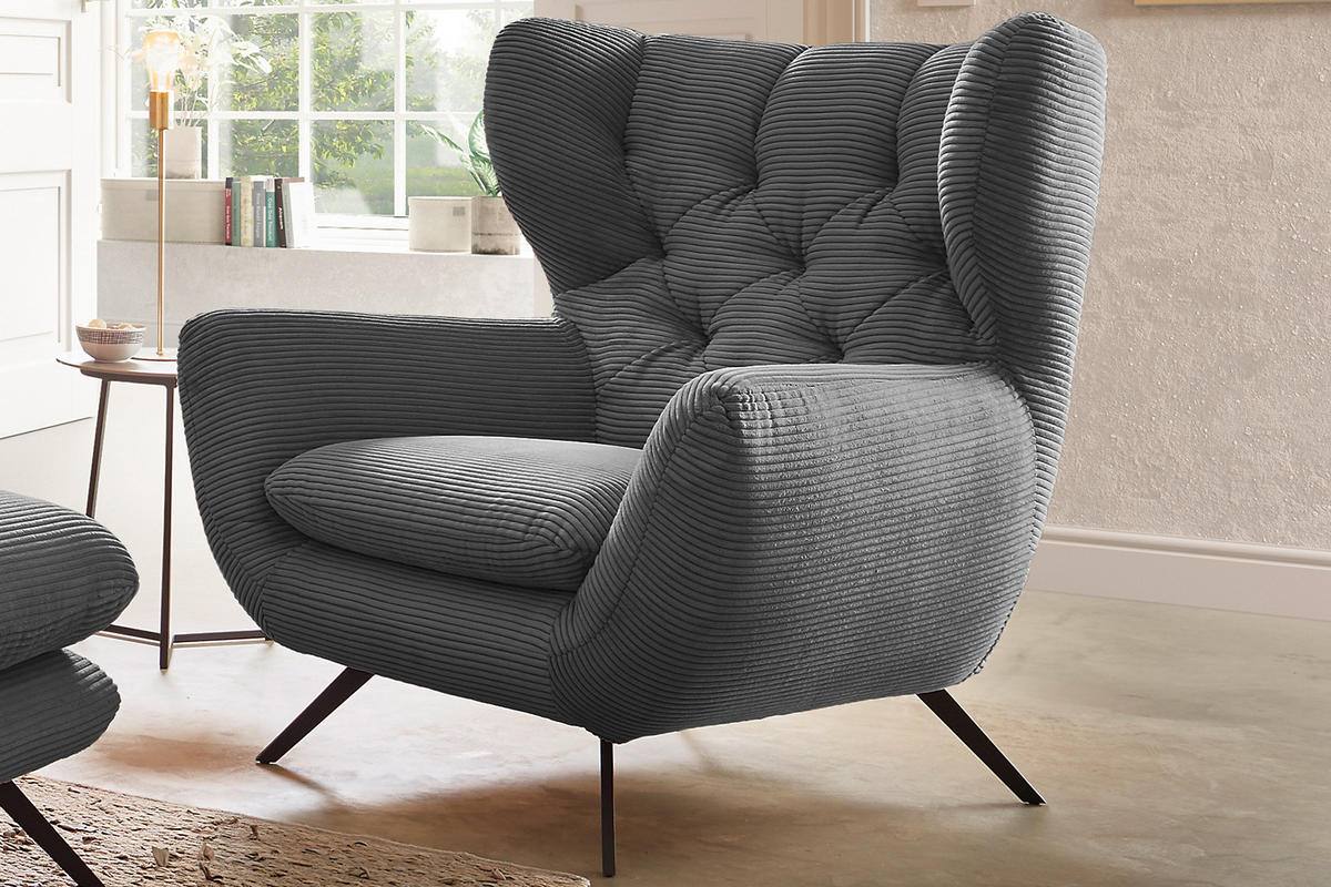 SESSEL CHARME Grau - Schwarz/Grau, Textil/Metall (100/106/95cm) - KAWOLA