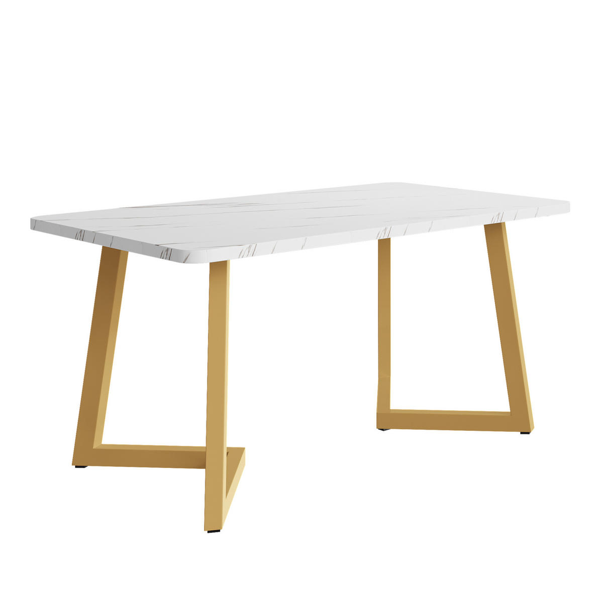 ESSTISCH 117x68x75 cm in Weiß und Gold aus MDF mit Marmoroptik auf goldenen Eisenbeinen - Weiß, Holzwerkstoff (117/68/75cm) - Modfu
