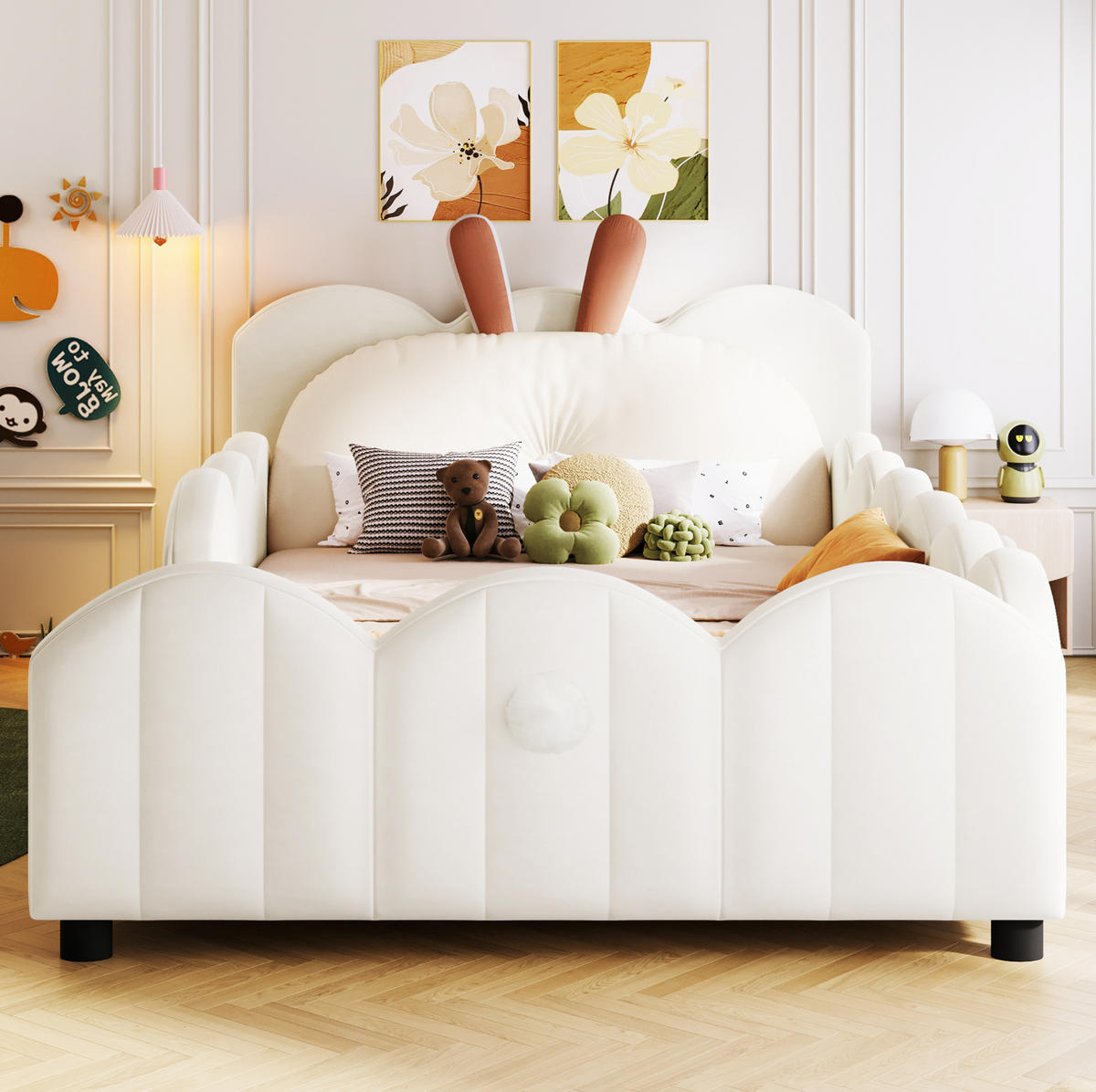 POLSTERBETT 90/200 cm Beige mit Kaninchen-Kissen und Lattenrost - Beige, Textil (90/200cm) - MIVRAY