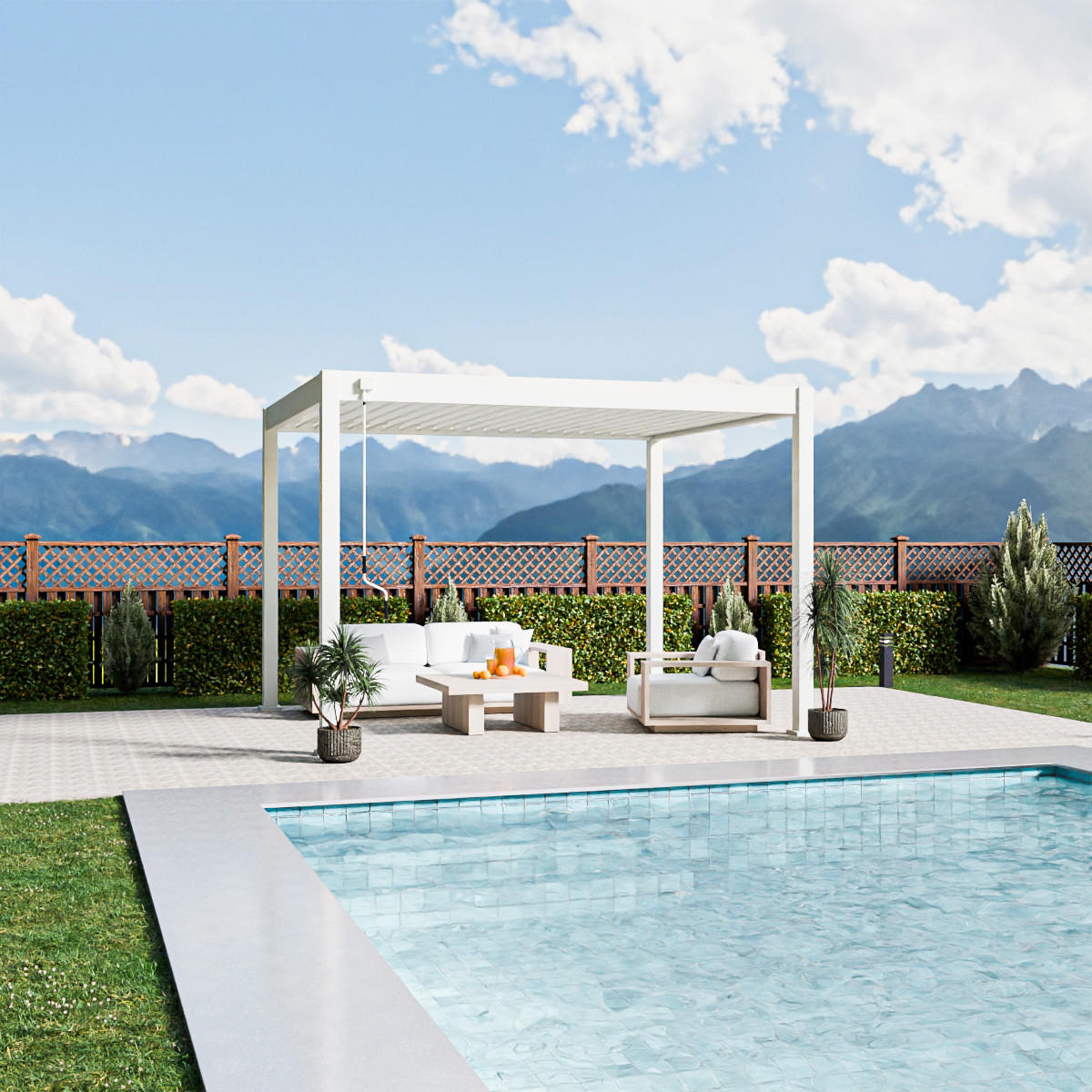 PERGOLA Terrassenüberdachung Trumpf | Alu-Stahl | Lamellendach | 3 x 3,6 M | weiss | freistehend - Weiß, Metall (300/255/360cm) - PergoLine