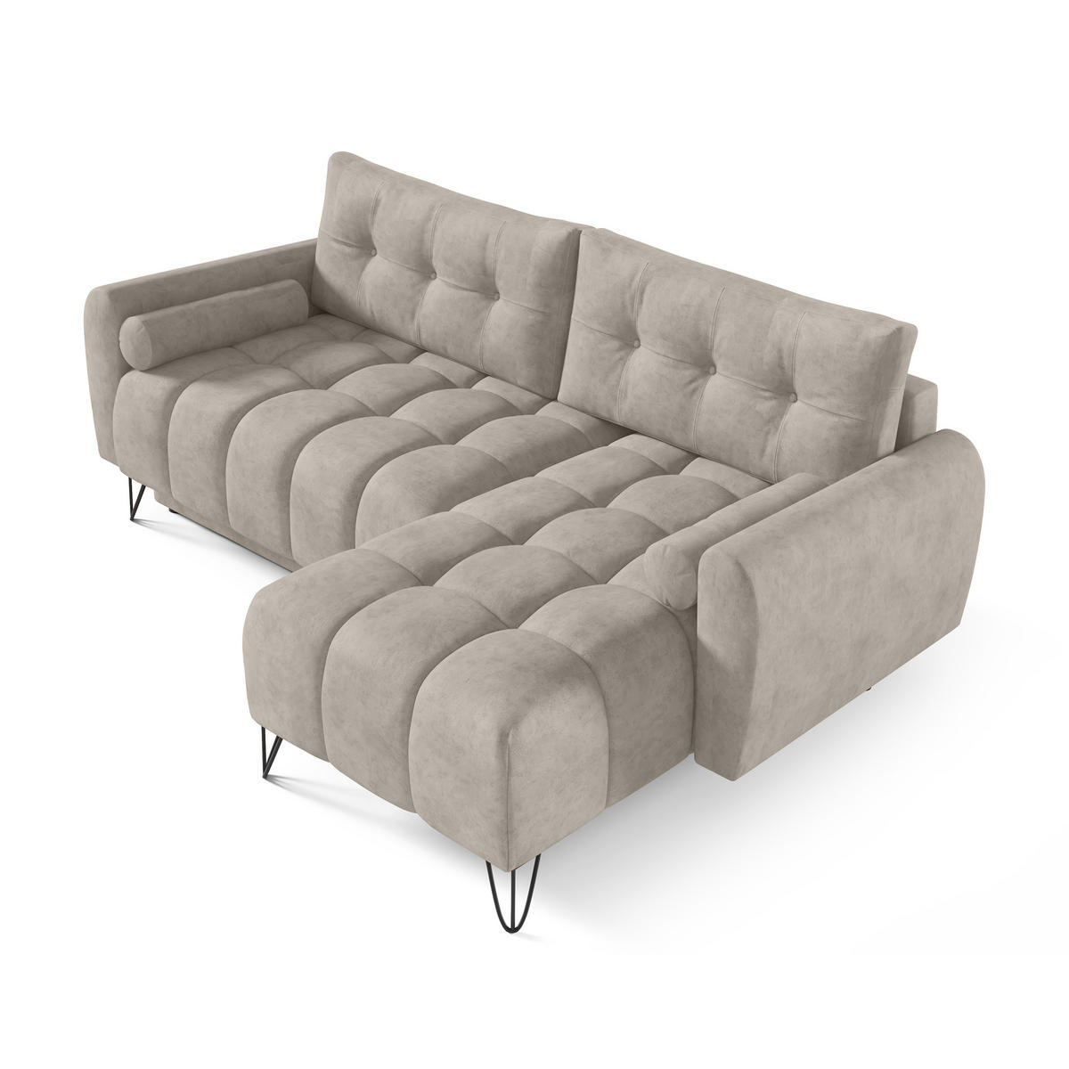 ECKSCHLAFSOFA Malaga Mini universeller Ottomane, Beige - Beige/Schwarz, Textil (222/148cm) - Beautysofa