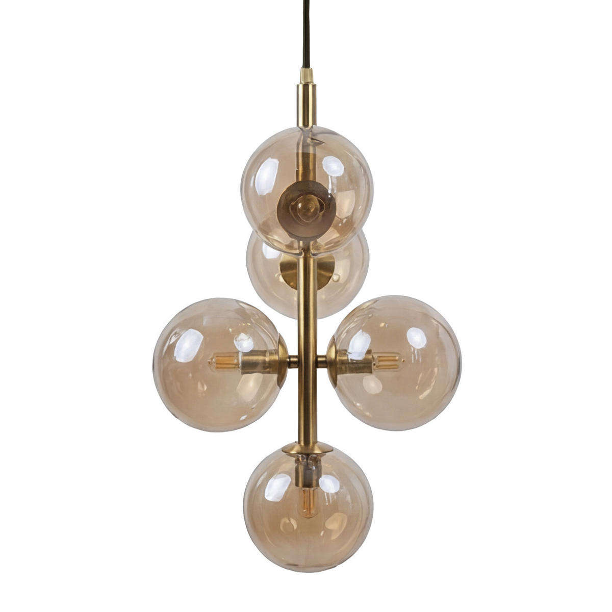 PENDELLEUCHTE - Metall / Glas - 5-flammig - Goldfarben/Bernsteinfarben, Glas/Metall (28/28/167cm) - home24