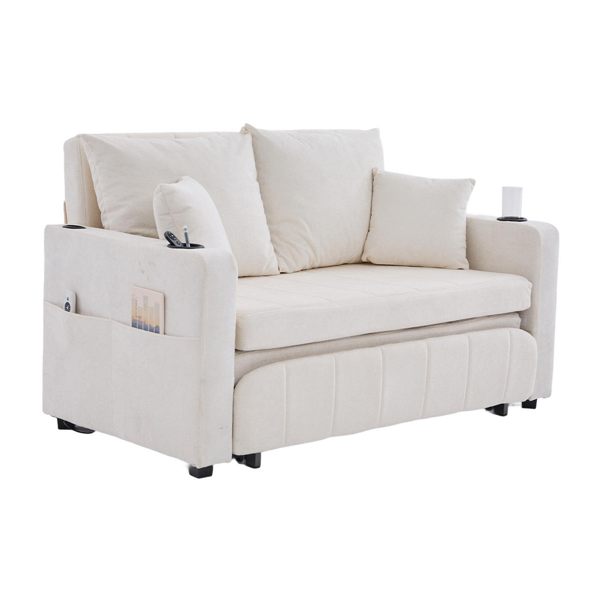 SCHLAFSOFA ausziehbar 139 x 83 cm Chenille Beige - Beige, Holzwerkstoff (139/83/73cm) - Meubliv