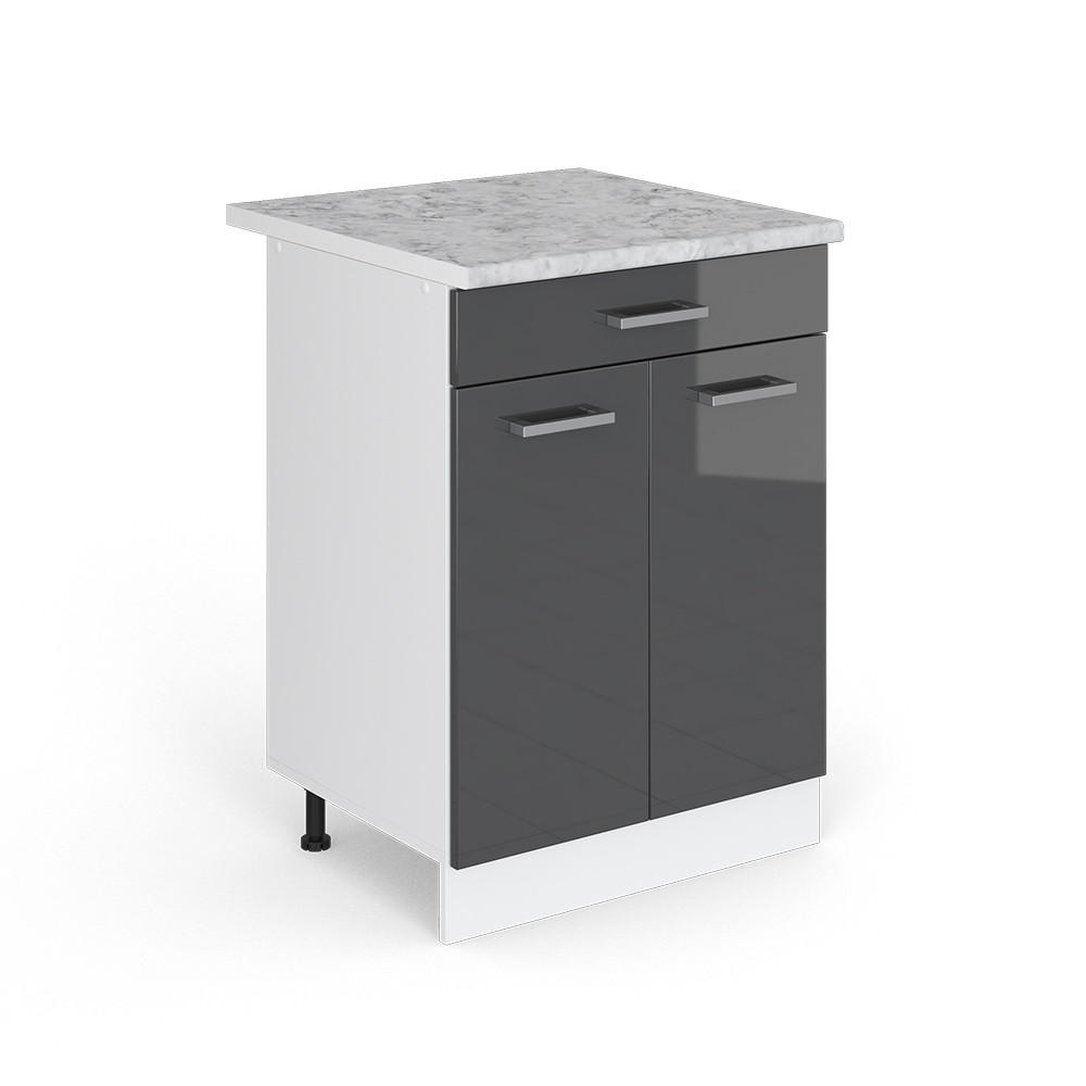 KÜCHENUNTERSCHRANK R-Line Anthrazit Hochglanz 60 cm mit Schublade AP Marmor - Schwarz Hochglanz/Anthrazit, Holzwerkstoff (60/81.6/60cm) - Vicco