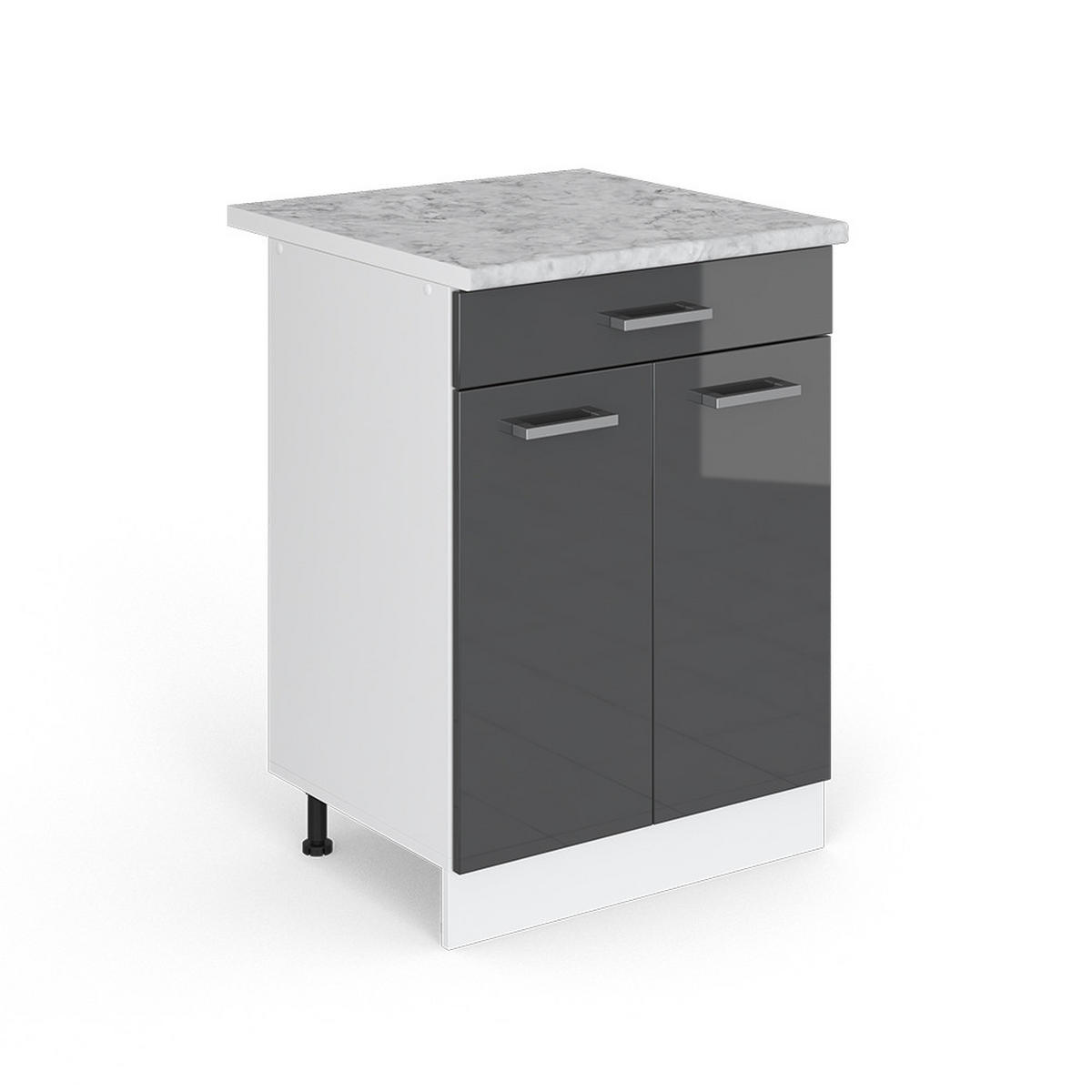 UNTERSCHRANK R-Line Anthrazit Hochglanz 60 cm mit Schubladen - Schwarz Hochglanz/Weiß, Holzwerkstoff (60/81.6/60cm) - Vicco