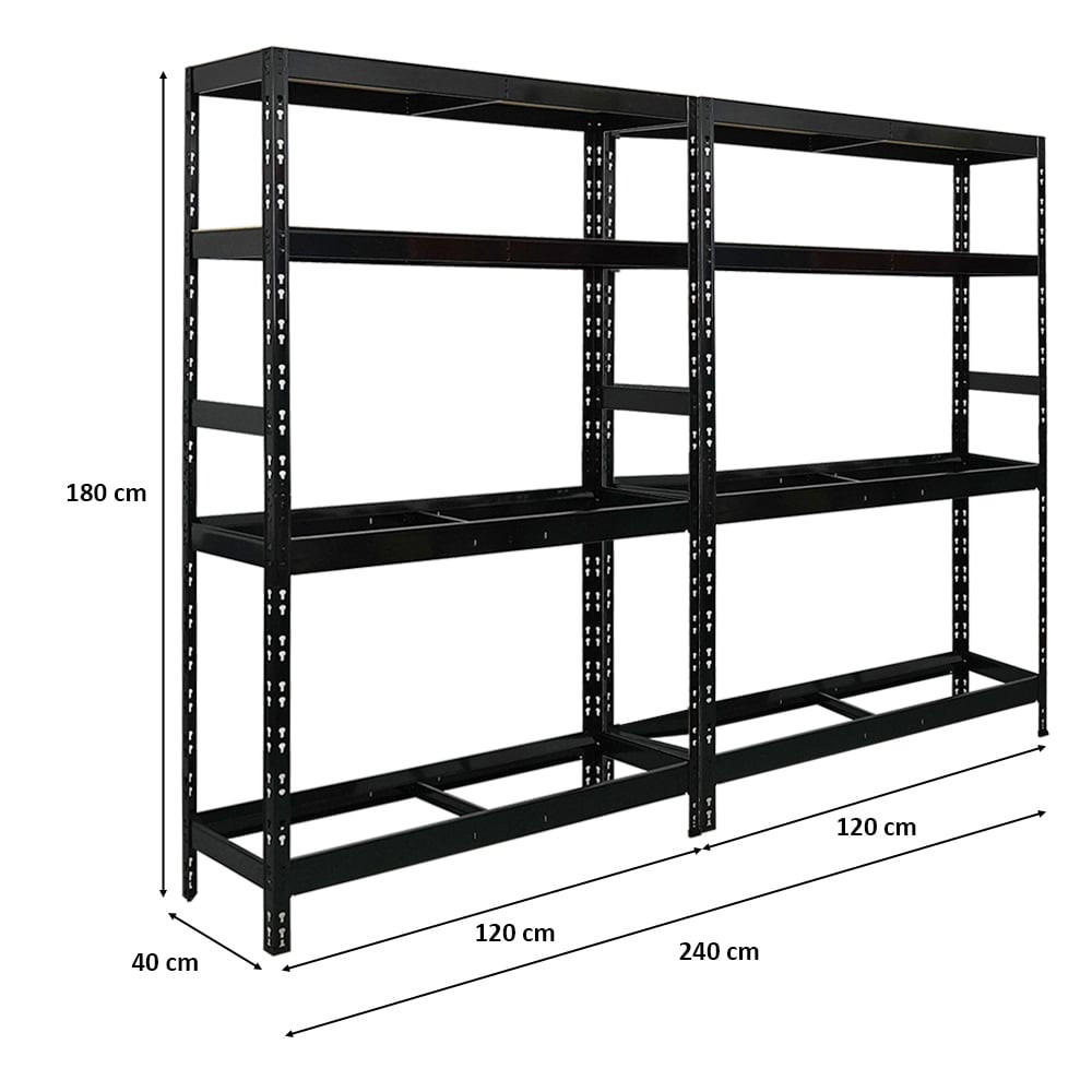 REIFENREGAL Tiger 2er-Set 180x120x40 cm bis zu 12 Reifen auf 2 Ebenen mit 2 Fachboden Schwarz - Schwarz, Metall (240/180/40cm) - PROREGAL