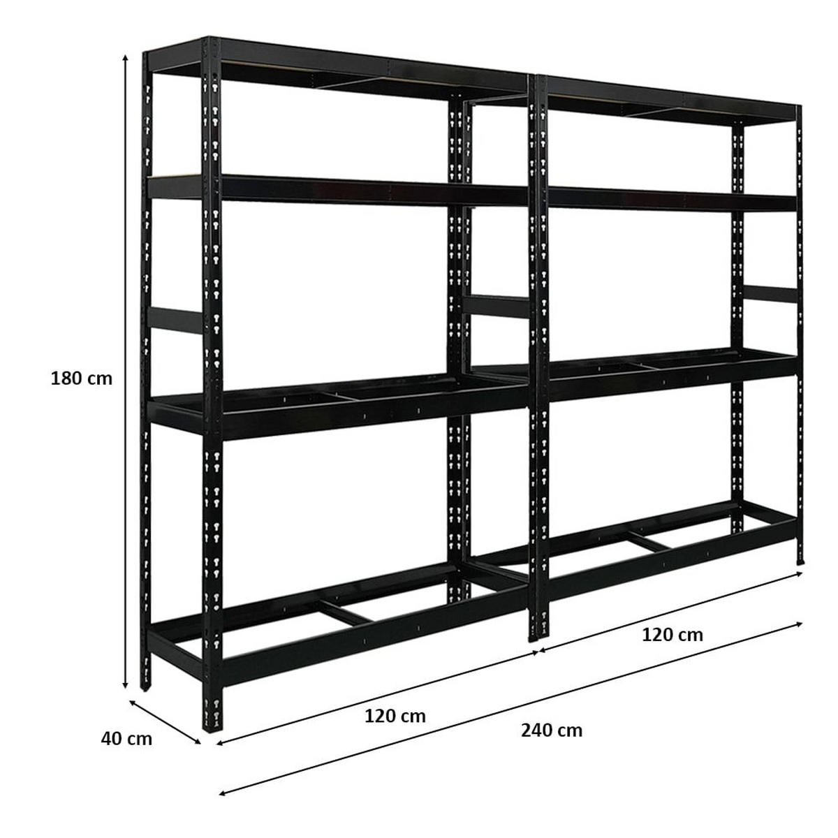 REIFENREGAL Tiger 2er-Set 180x120x40 cm bis zu 12 Reifen auf 2 Ebenen mit 2 Fachboden Schwarz - Schwarz, Metall (240/180/40cm) - PROREGAL