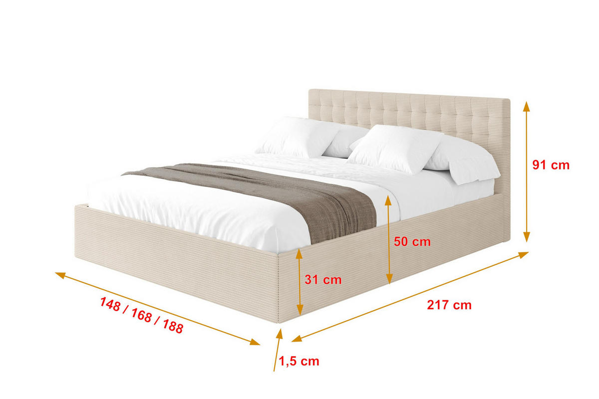 POLSTERBETT mit Bettkasten und Lattenrost, Boxbett ohne Matratze - PARI 180x200 Beige - Kaschmir, Holzwerkstoff/Textil (180/200cm) - ALTDECOR