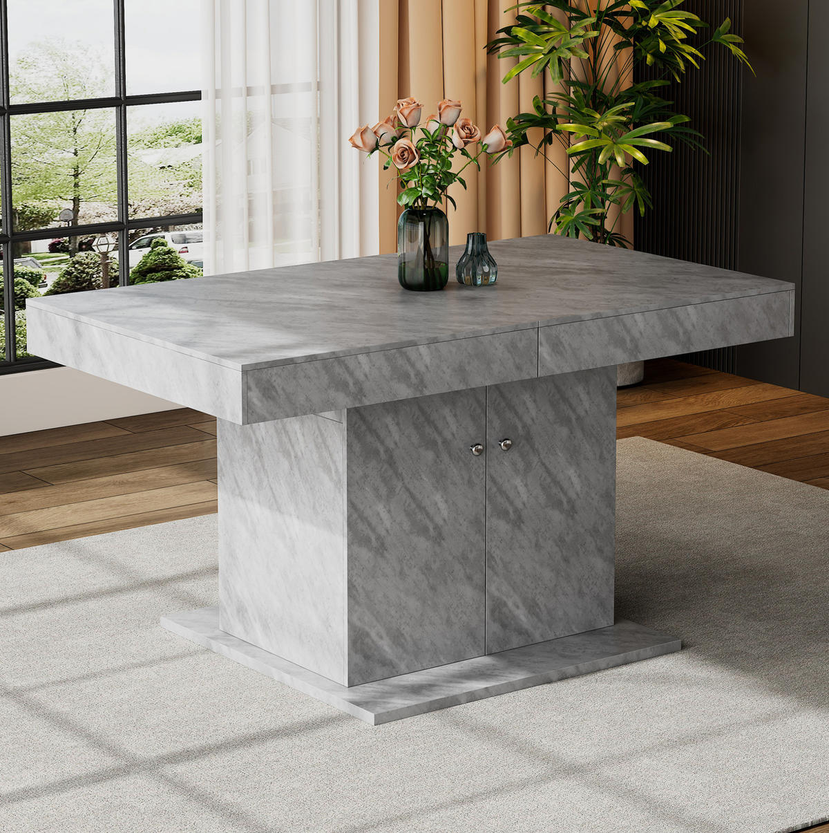 ESSTISCH 180/80/76cm grau mit Stauraum aus Spanplatte - Grau, Holzwerkstoff (180/80/76cm) - OKWISH