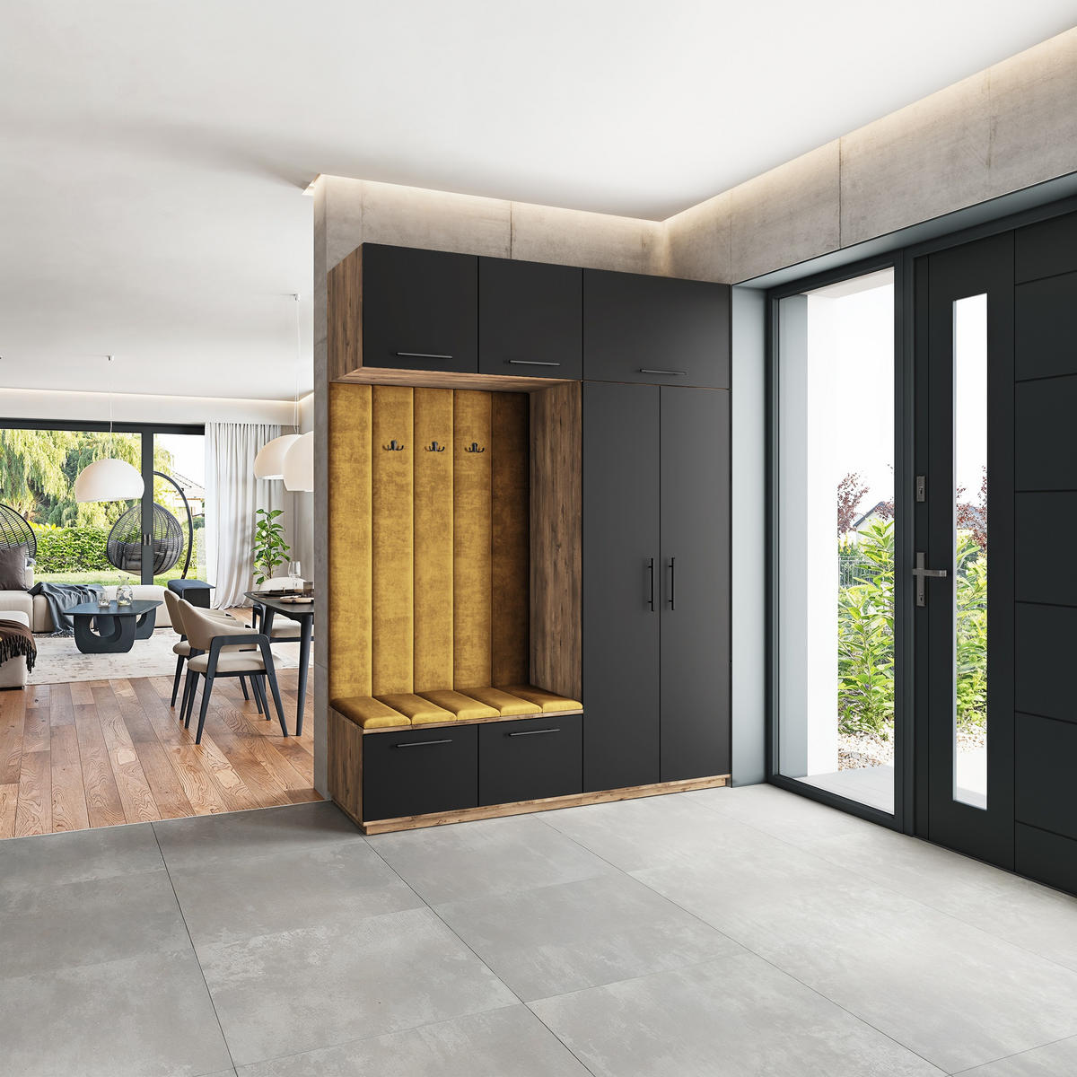 GARDEROBENSCHRANK REMA 180/240/60 cm Modern Garderobe-Set Eiche Lefkas - Eichefarben/Gelb, Holzwerkstoff (180/240/60cm) - MASSENO