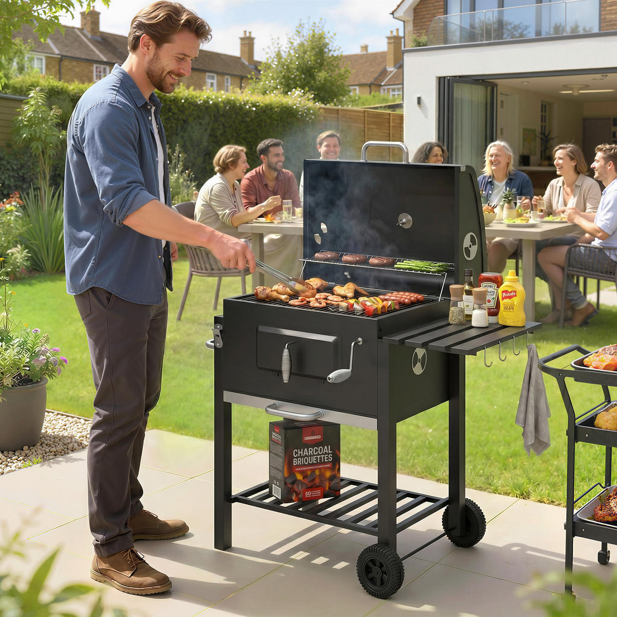 SMOKER DE-10162 höhenverstellbares Kohlefach, 2 Grillroste Schwarz - Schwarz, Metall (65/108/113cm) - ComfortXL