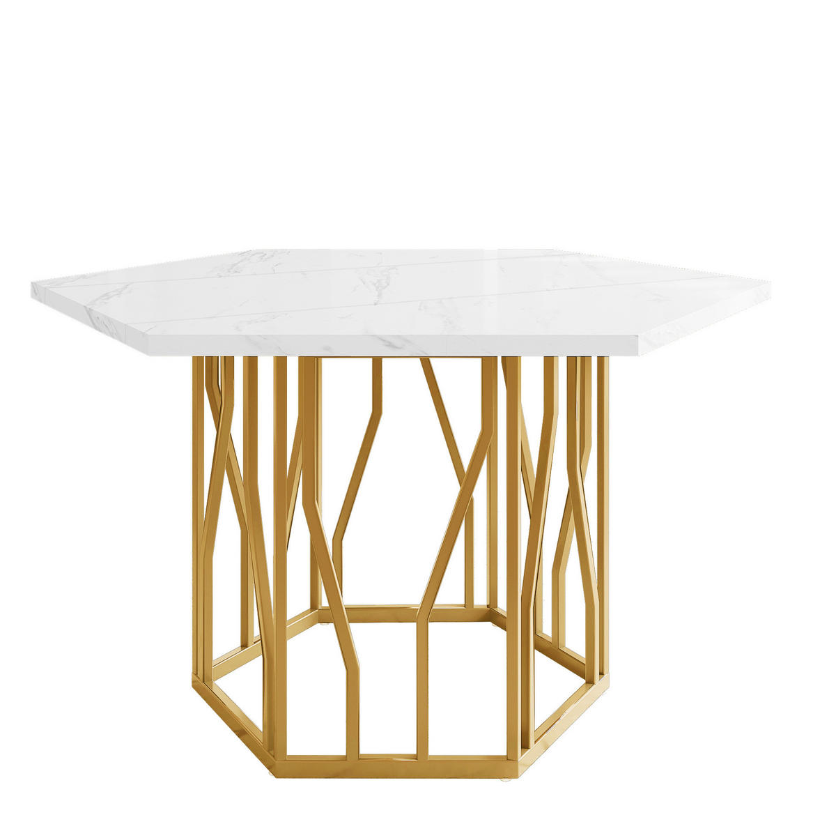 ESSTISCH sechseckig, MDF in Marmoroptik mit Metallgestell, 115,5/100/75 cm, Weiß/Gold - Goldfarben, Holzwerkstoff (115.5/100/75cm) - Redom