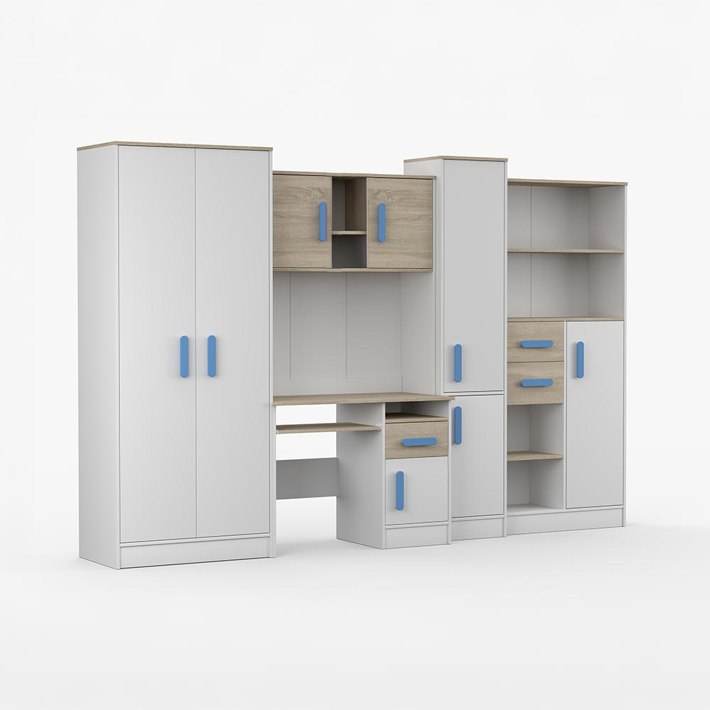 WOHNWAND Markus Weiß Sonoma Eiche mit griffenfarbe: Blau - Blau/Weiß, Holzwerkstoff (300/197/52cm) - imoebel24