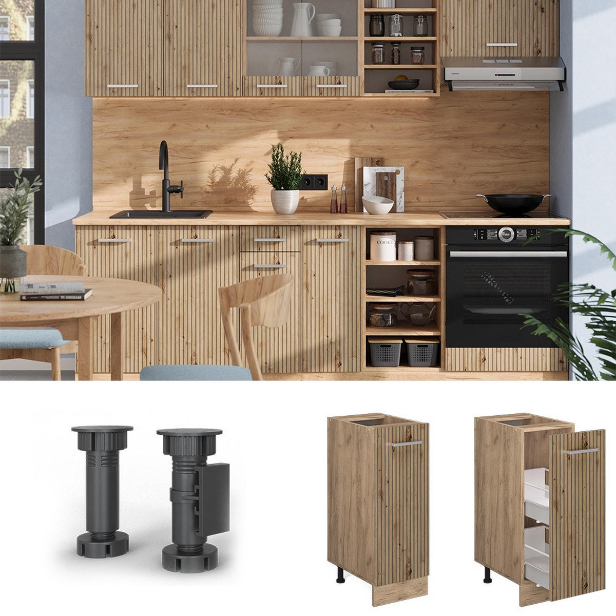 APOTEKARSKÅP R-Line Hantverks ek 30 cm , AP Antracit - Honungsek/Ek Artisan, Träbaserade material (30/81.6/60cm) - Vicco