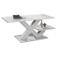 COUCHTISCH aus MDF 100x48x45 cm Weiß Hochglanz mit 2 Ablageflächen und X-Gestell - Weiß, Holzwerkstoff (100/48/45cm) - IVMEU