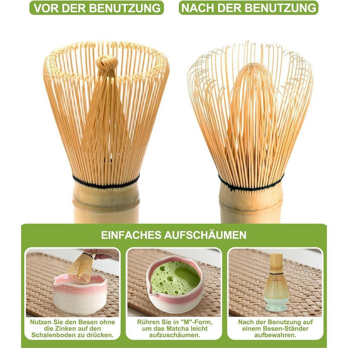 MATCHA Set 5-teilig Bambus Grün - Grün, Naturmaterialien (10/10/10cm)