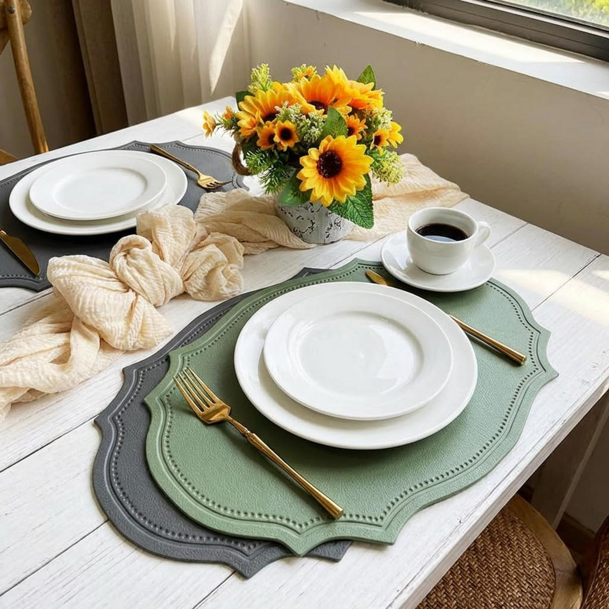 PLATZSET 6-teilig – ölbeständig und wärmeisolierend – 43 x 30 cm-Schwarz - Schwarz, Leder (43/30cm)