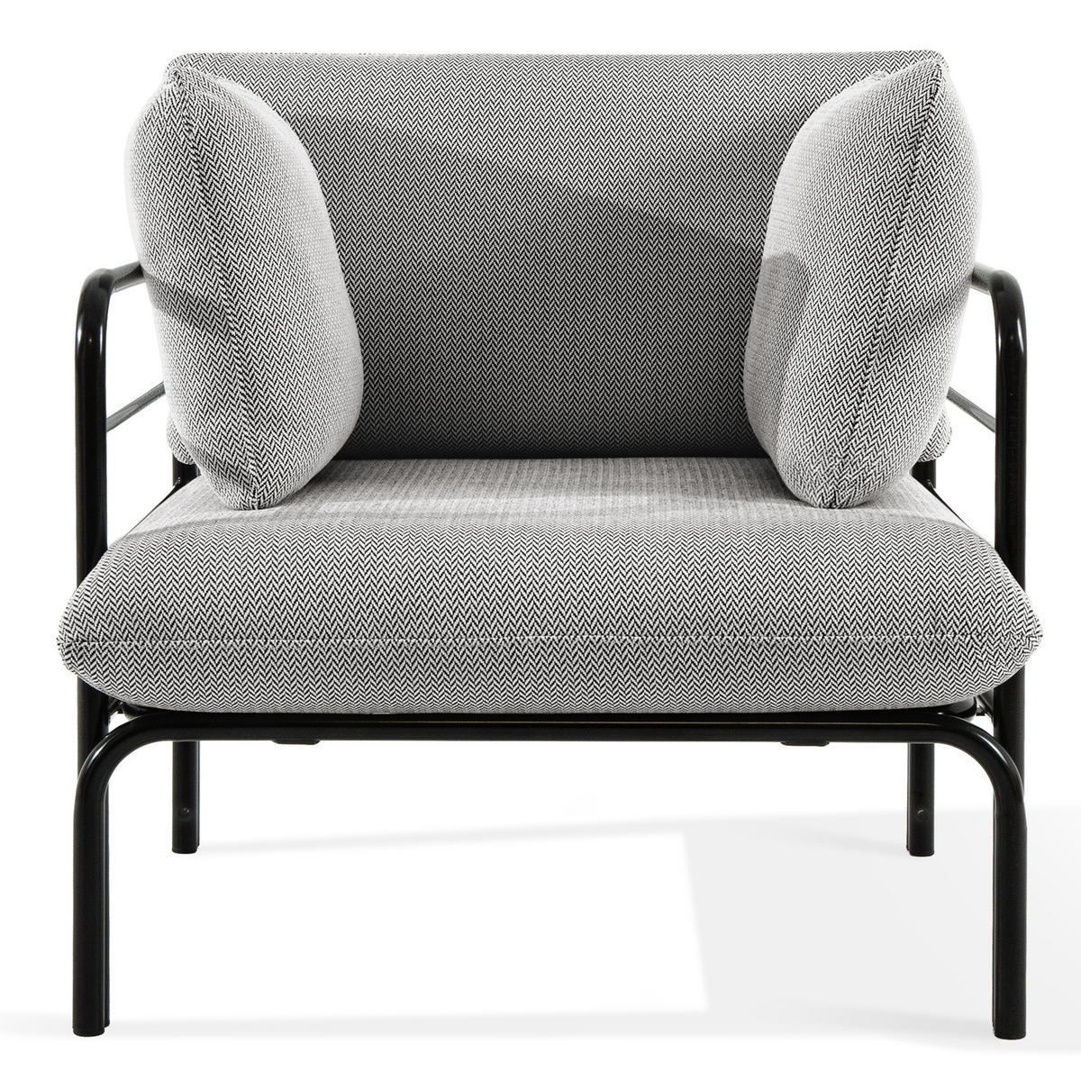 GARTENMÖBELSET RAMBE 4-tlg. 1x Tisch 2x Sessel 1x Sofa 3-Sitzer, mit Auflage, Stahlrahmen, LOFT-STIL, Anthrazit - Dunkelgrau/Anthrazit, Glas/Textil - KONSIMO®
