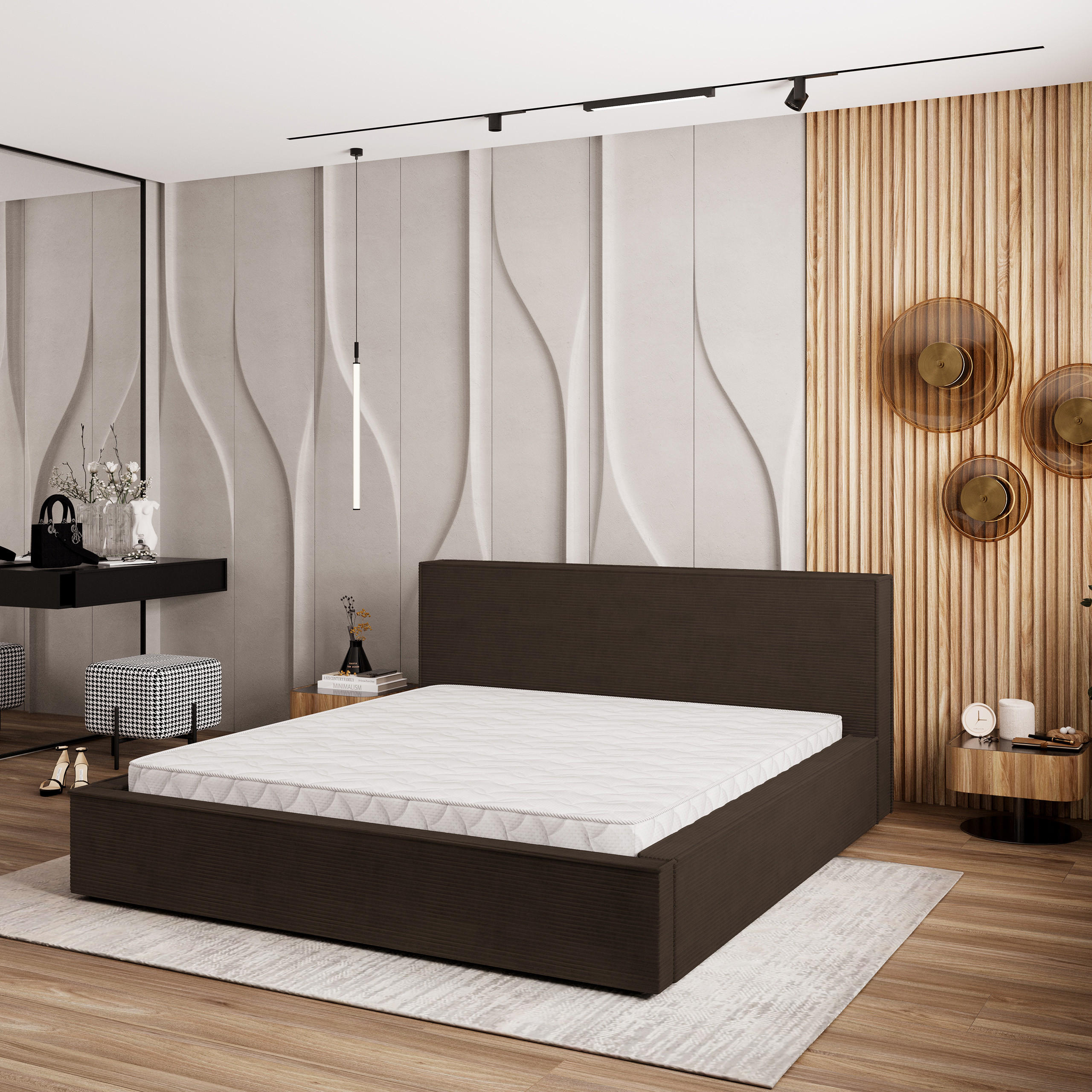 POLSTERBETT CELORA 140x200 cm mit Bettkästen - Braun - Braun, Holz (140/200cm) - MASSENO