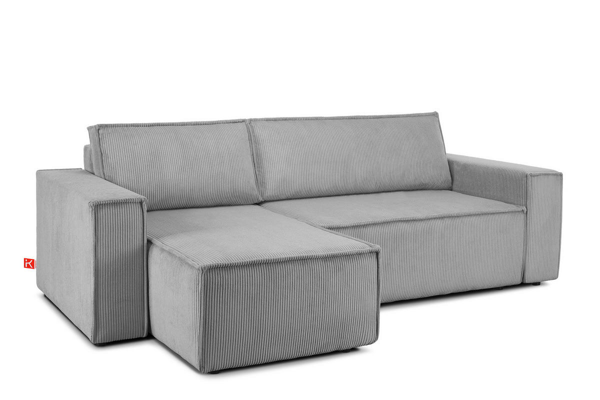 ECKSOFA-LINKS/RECHTS NAPI Schlaffunktion mit Cordbezug, hellgrau - Hellgrau/Schwarz, Textil (262/148cm) - KONSIMO®