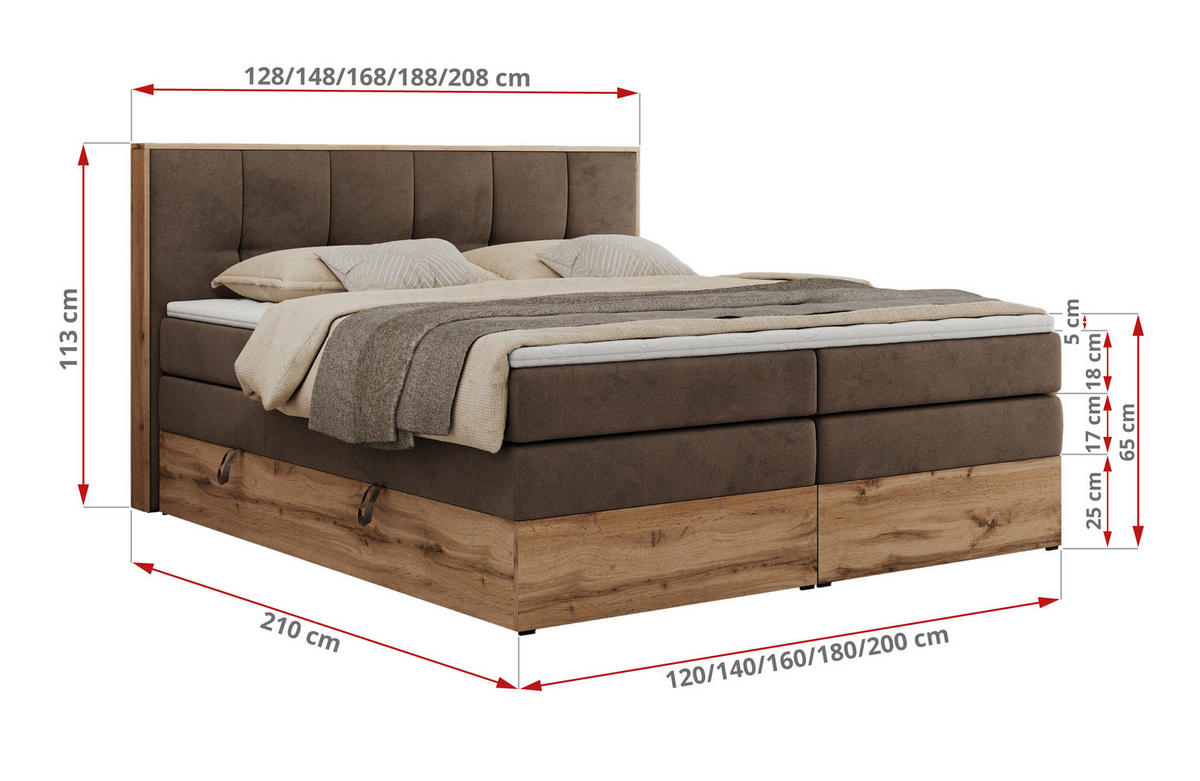 BOXSPRINGBETT ALBERO 1 KING 120/200 Braun Velvet - H3 - Braun, Holz/Textil (120/200cm) - MKS