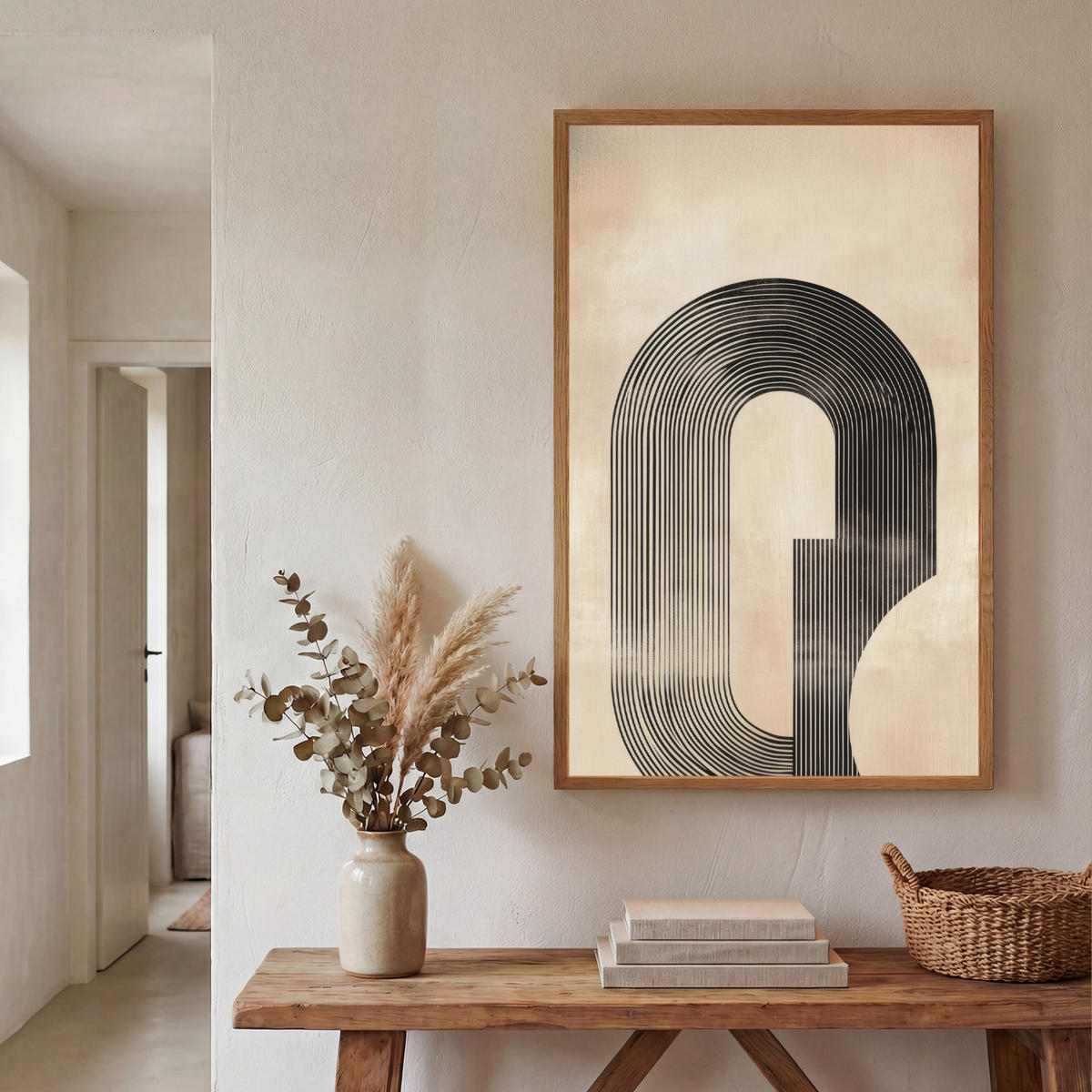 NÁSTĚNNÁ LAMPA S AKUMULÁTOREM Luk - Pruhy - Minimalistický - Černý 70x100 cm - béžová, kompozitní dřevo (70/100/8cm) - OnlyWow