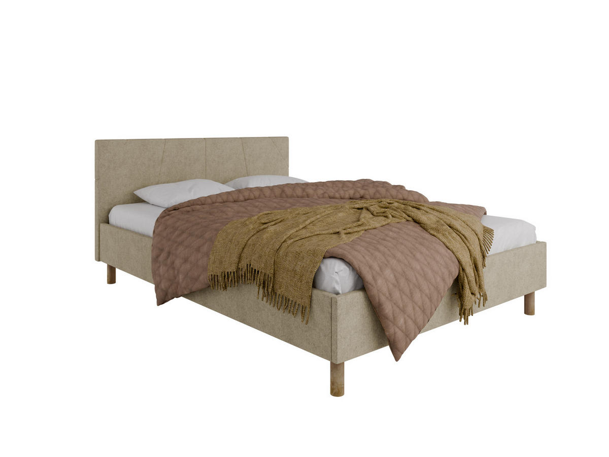 POLSTERBETT ALMORE 140x200cm Elegantes Polsterbett für modernen Wohnstil , 7-Zonen-Taschenfederkernmatratze mit kokos ARLAN (21 cm), beige - Beige, Holz (140/200cm) - Panda Möbel