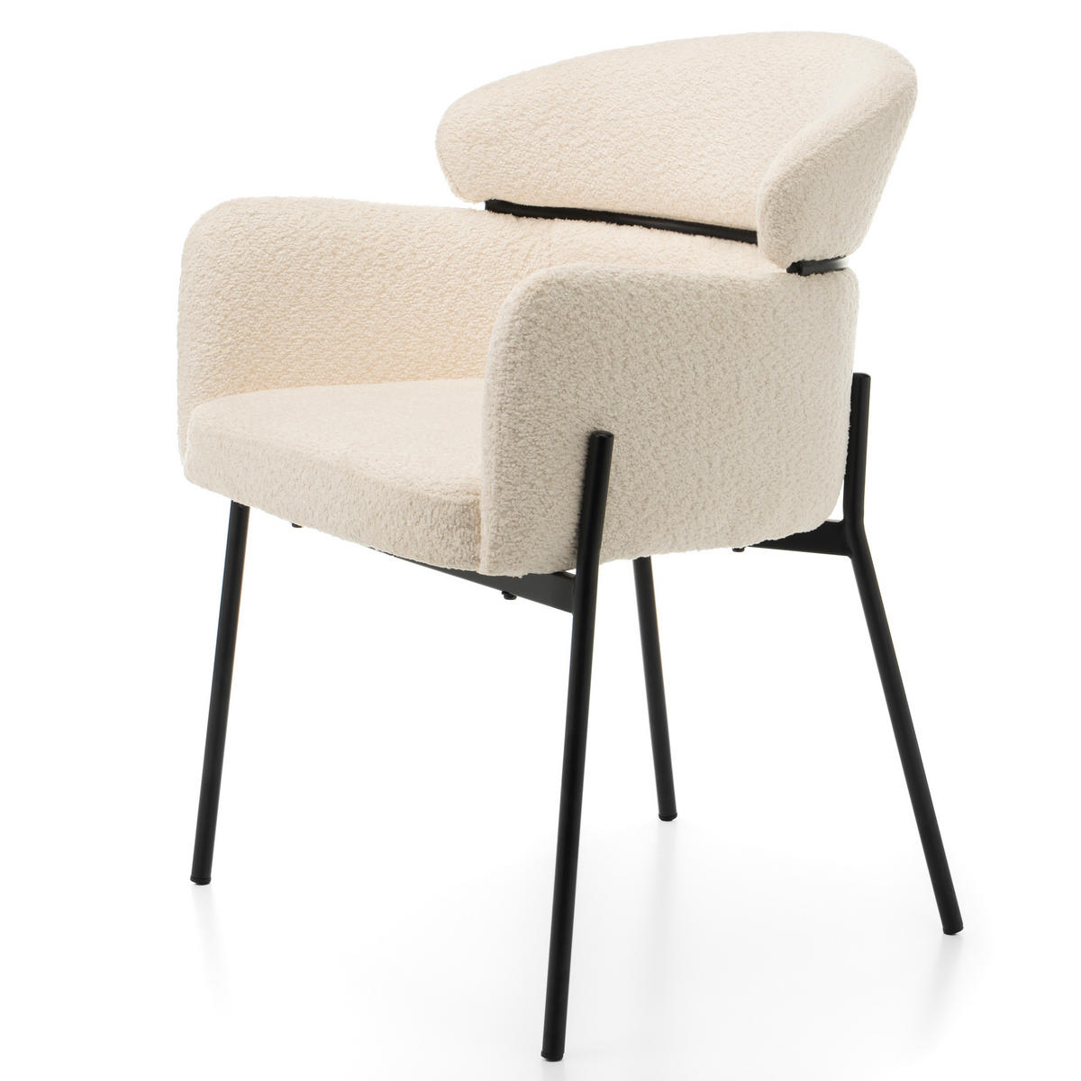 STUHL BOLZANO gepolsterter mit Steppung - hellbeige - Boucle - Ecru/Schwarz, Textil/Metall (62/80/61cm) - NEW HOME
