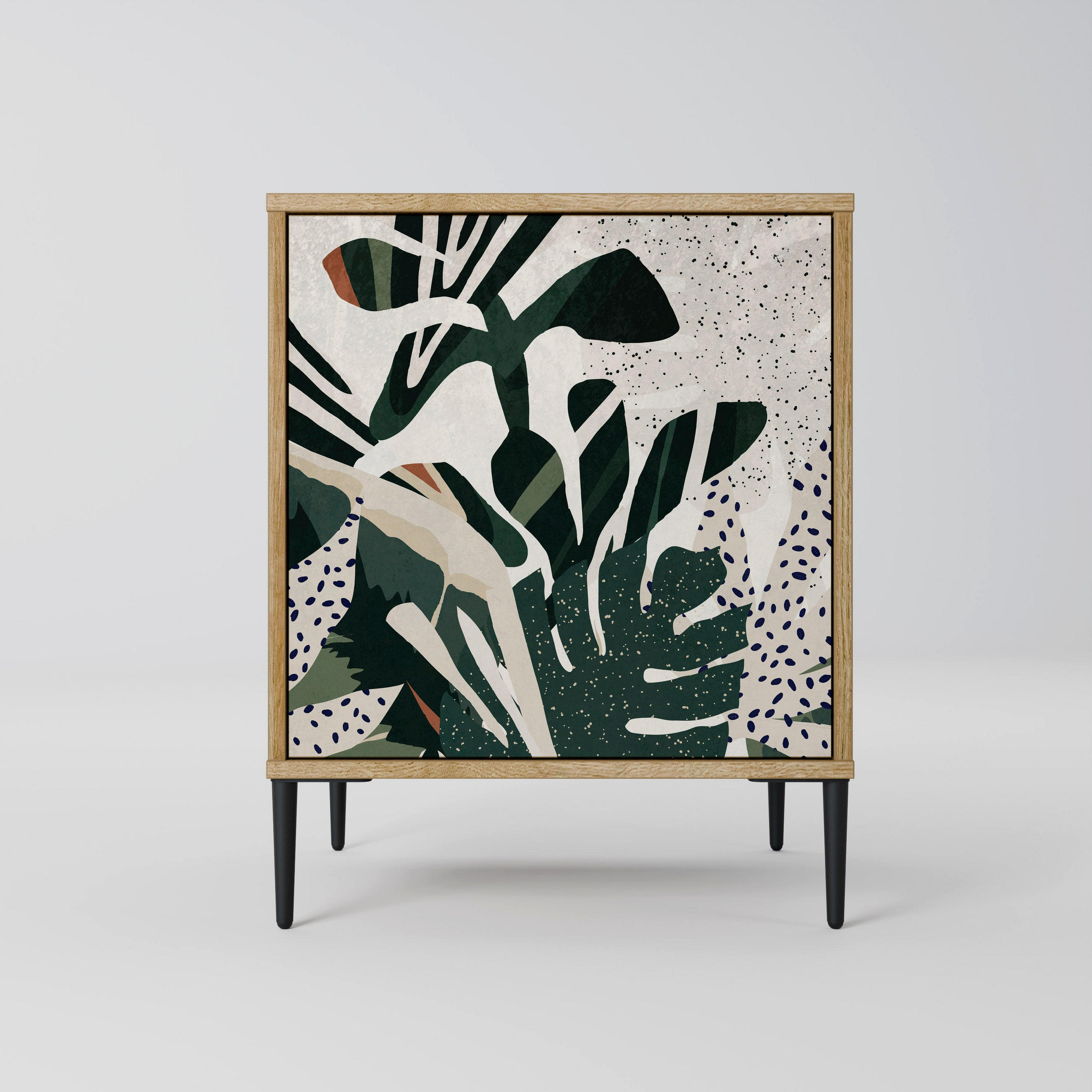 SIDEBOARD VERDURE FORMATION, Eichefarben, 57,5x42x72,5 cm, Schwarze Metallfüße - Eichefarben/Multicolor, Holzwerkstoff/Metall (57.5/72.5/42cm) - SpaceRebels
