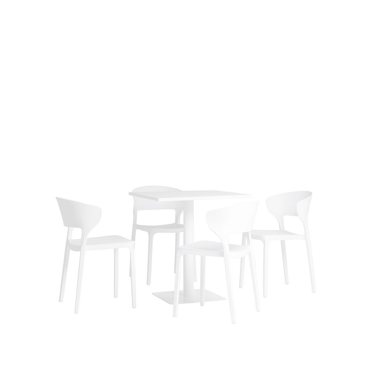 GARTEN-SET mit Tisch und 4 stapelbaren Stühlen in Weiß Serin - Weiß, Metall - Klast Home