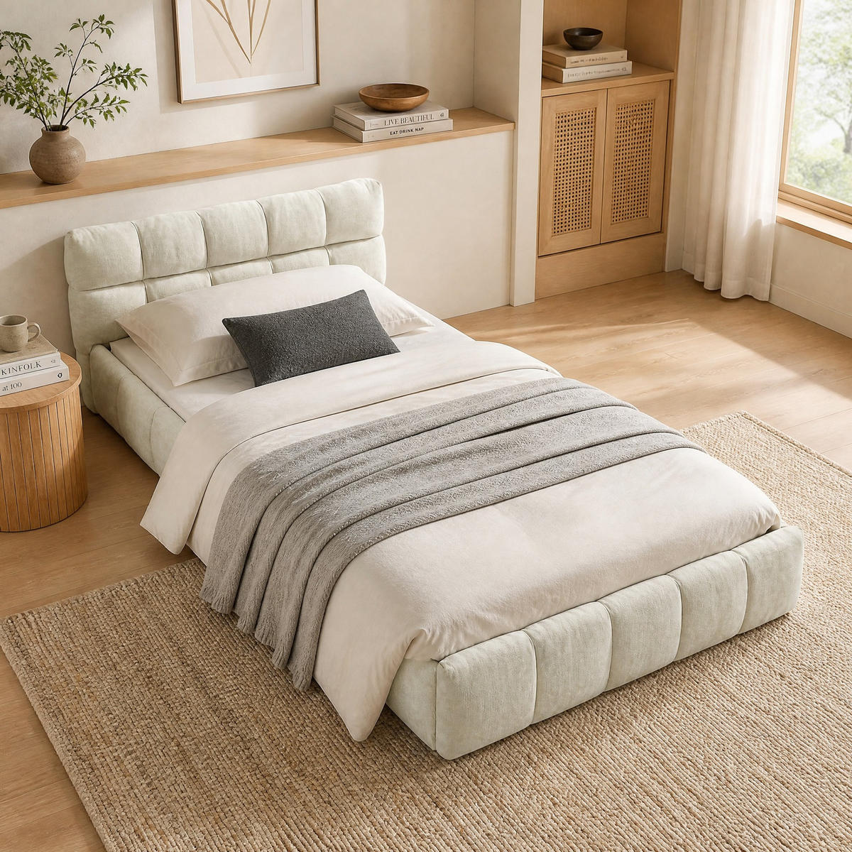 DĚTSKÁ POSTEL 90/200 cm v béžové barvě z žinylky - béžová, kov/kompozitní dřevo (90/200cm) - CHICFURN