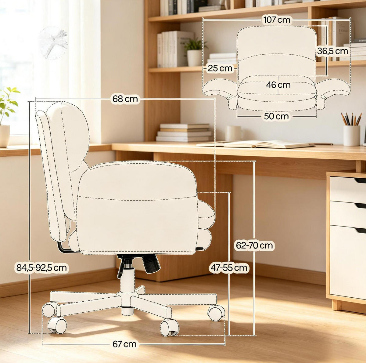 BÜROSTUHL in Beige 71x68x92,5 cm, höhenverstellbar und um 360° drehbar - Beige, Metall (68/92.5/71cm) - IVMEU